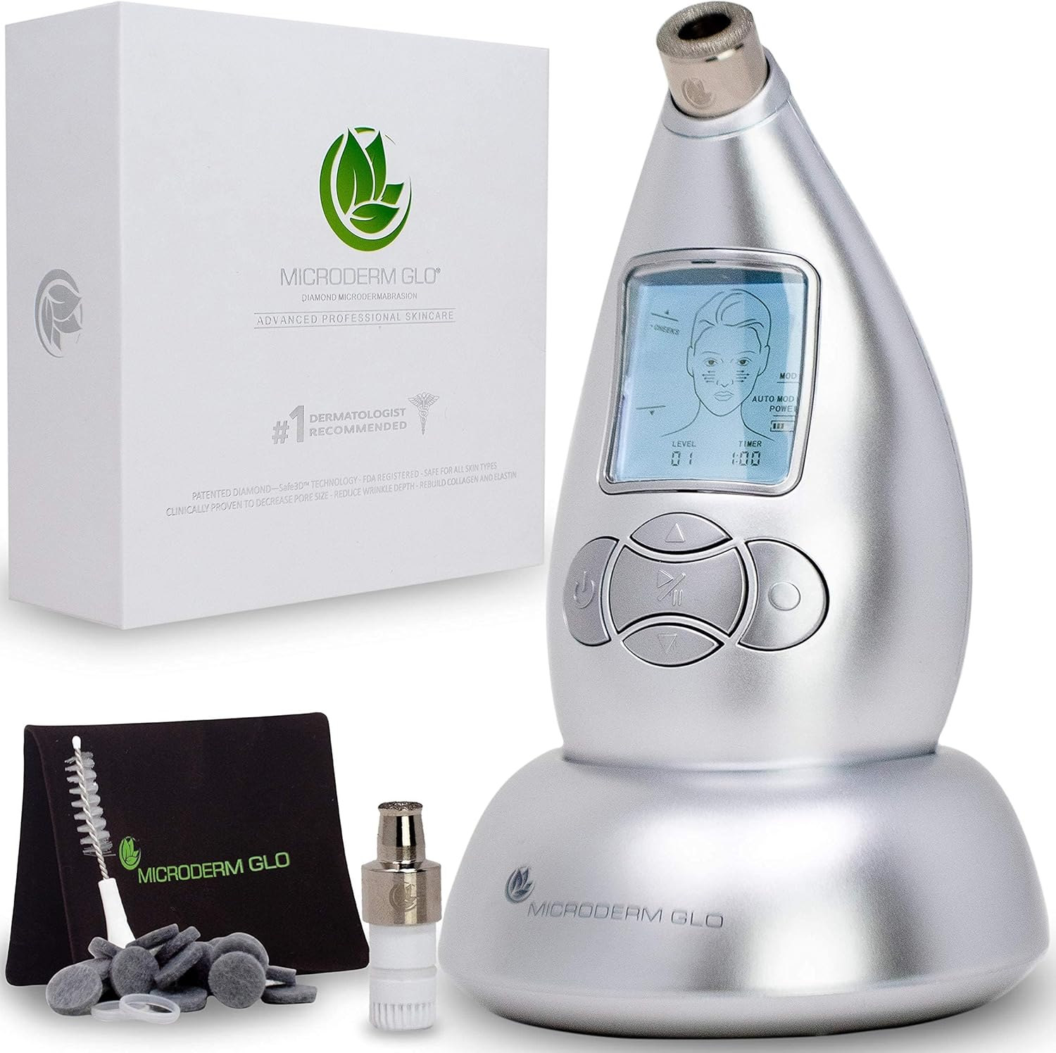 Microderm GLO Diamond Microdermabrasion Machine and Suction Tool - Clinical Micro Dermabrasion Kit for Tone Firm Skin, Advanced Home Facial Treatment System & Exfoliator for Bright Clear Skin Silver image number 4