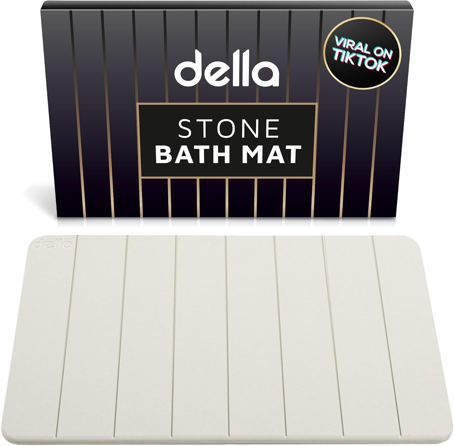 Della Premium Stone Bath Mat - Luxurious Quick Drying Diatomite Bathstone for Bathroom Floor - Modern Super Absorbent Diatomaceous Earth Shower Mat, Water Absorbent Bathmat (Stripes)