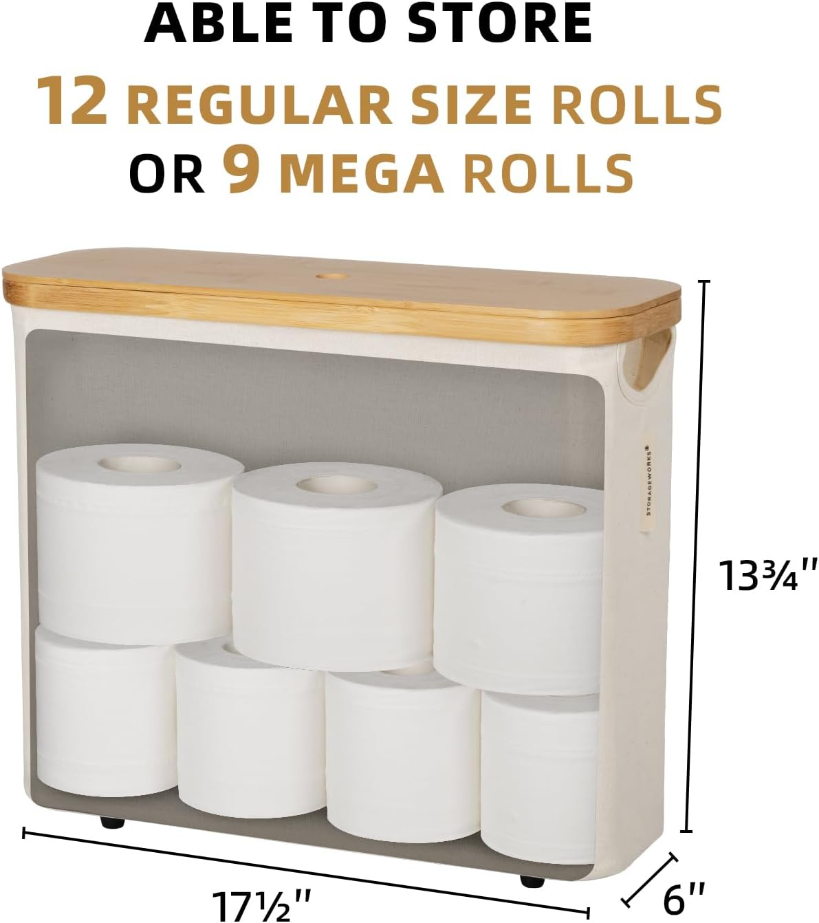 Storageworks Toilet Paper Storage Basket, Papers Container with Bamboo Lid, Medium Holder for up to 9 Mega Rolls, Organizer for Bathroom, Beige, 1 Pack - Grey image number 2