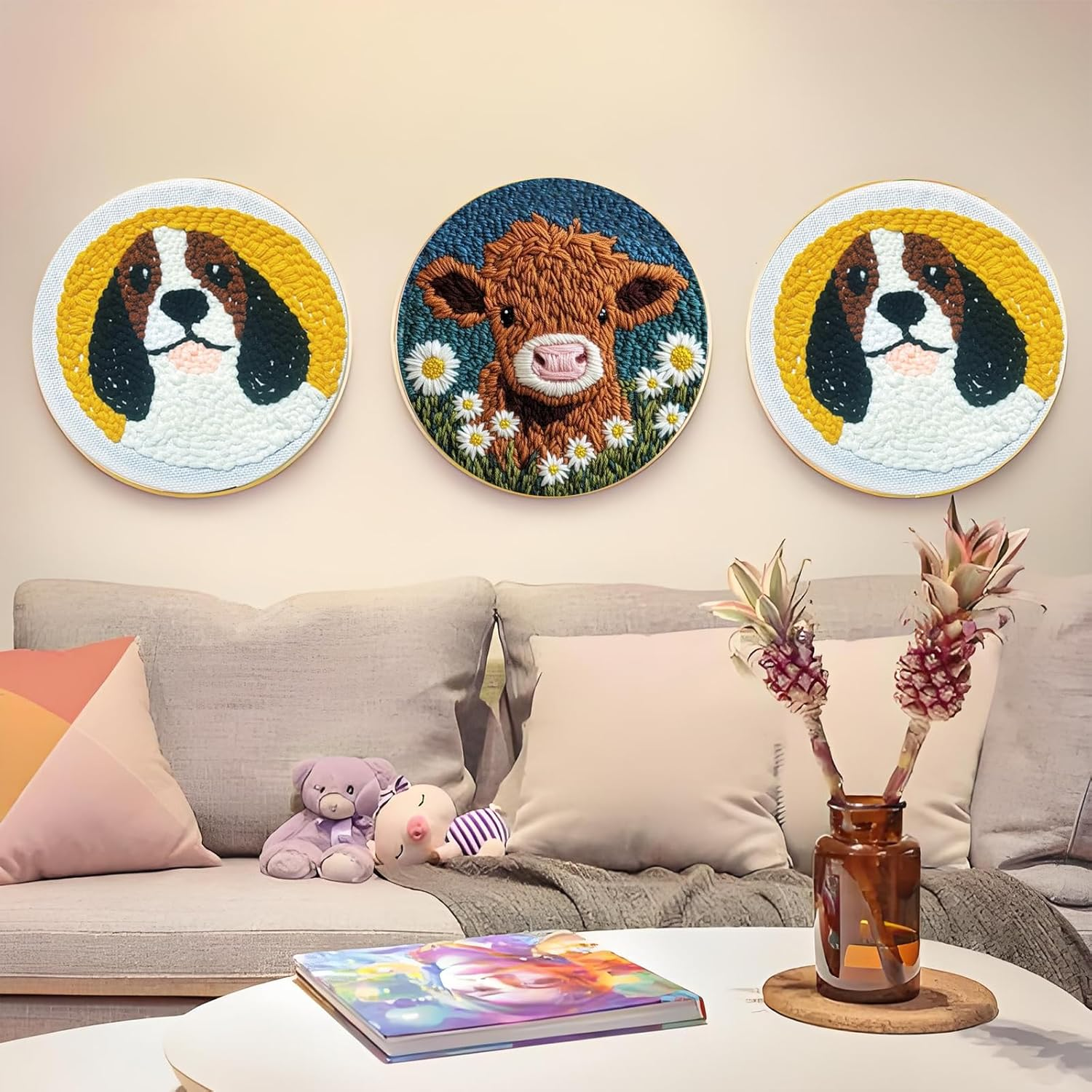 Embroidery Beginners Kit: Learn 37 Stitches Suitable for Adults and Children. the Kit Includes Stitch Practice and Everything for Bead Embroidery. (Highland Cow)