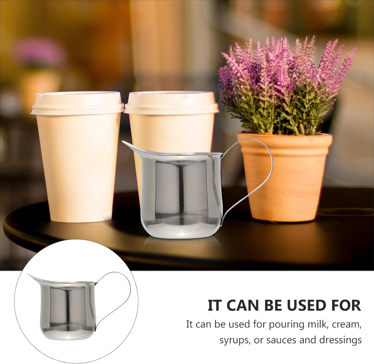 COLLBATH Stainless Steel 2Oz Milk Frothing Pitcher Coffee Cup with Pour Spout, Sturdy Mocha Creamer Jug for Cafe Use, 50Ml Espresso Latte Art Measuring Cup