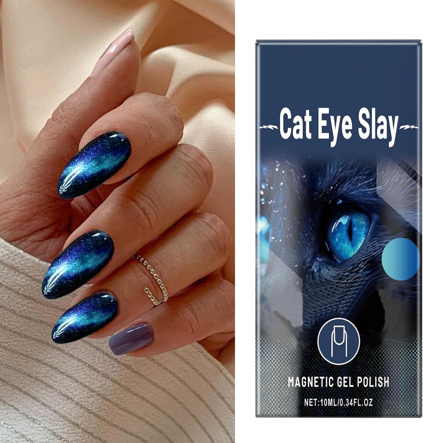 Black Blue Magnetic Gel Polish - Holographic Nail Art Gel, Glitter Shine Nail Varnish, Iridescent Cat'S Eye UV Gel, Cosmic Colour Polish, Nail Styling for Women, Chinese Ne