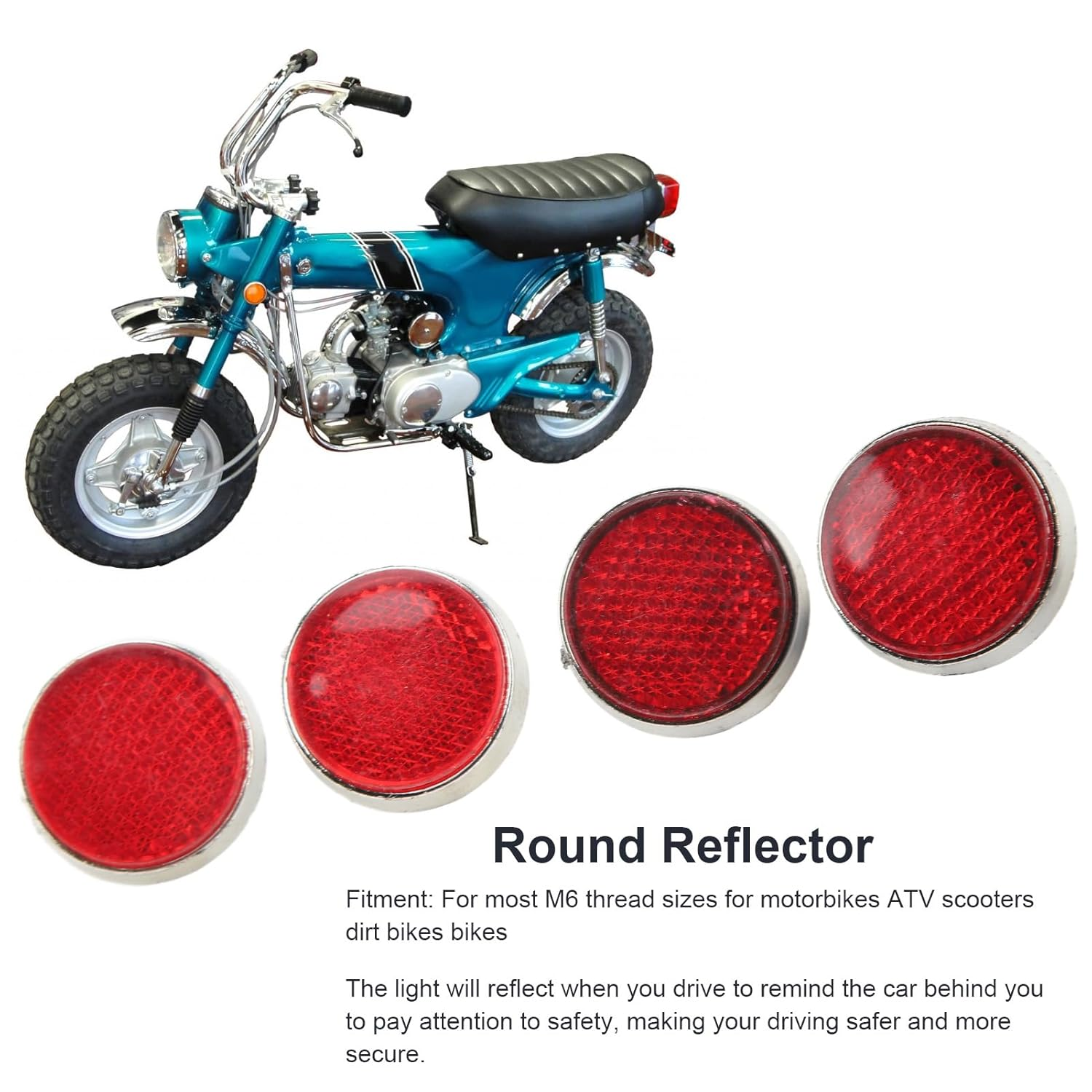 4Pcs Red round Reflector, High-Brightness Waterproof Stylish round Red Safety Reflector 42Mm for M6 Thread Motorbike, ATV, Scooters, Bikes