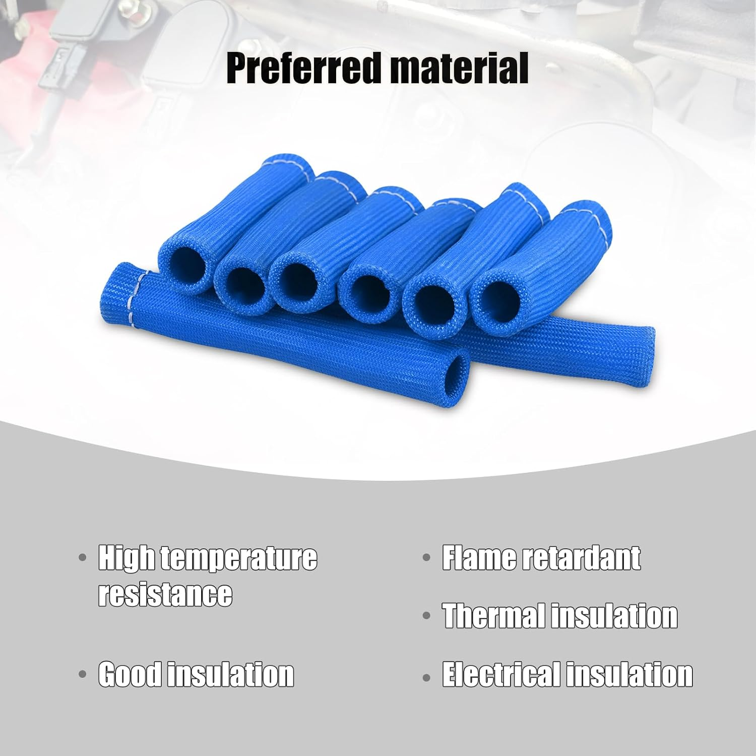 8Pcs Spark Plug Wire Heat Shield for Ford Chevrolet, 5.51X1.46In 2500 Degree Spark Plug Heat Boot Cover Protector Replacement Plug Wire Heat Protection Sleeve for LS1 / LS2 SBC BBC 350 454(Blue) image number 2