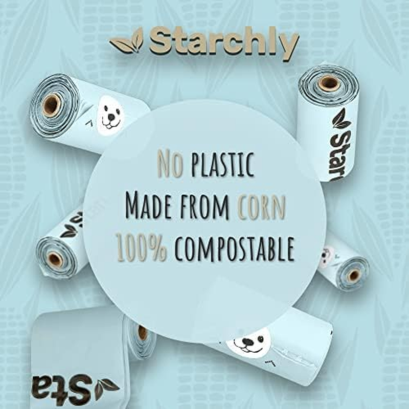 Starchly 120 Bags (8 Rolls of 15) - Blue - Eco-Friendly Leak Proof - Starch Based Materials - Compostable Dog Waste Bags image number 5