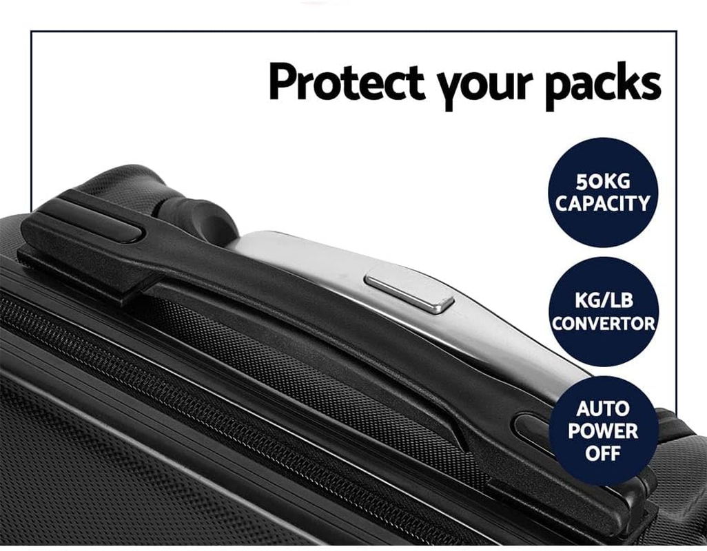 Wanderlite Luggage Set 3Pcs Black Suitcase Storage Organizer Hand Luggages Travel Hard Case Hardside, Lightweight Trolley Carry on Bag, TSA Lock 4 Universal Wheels image number 5