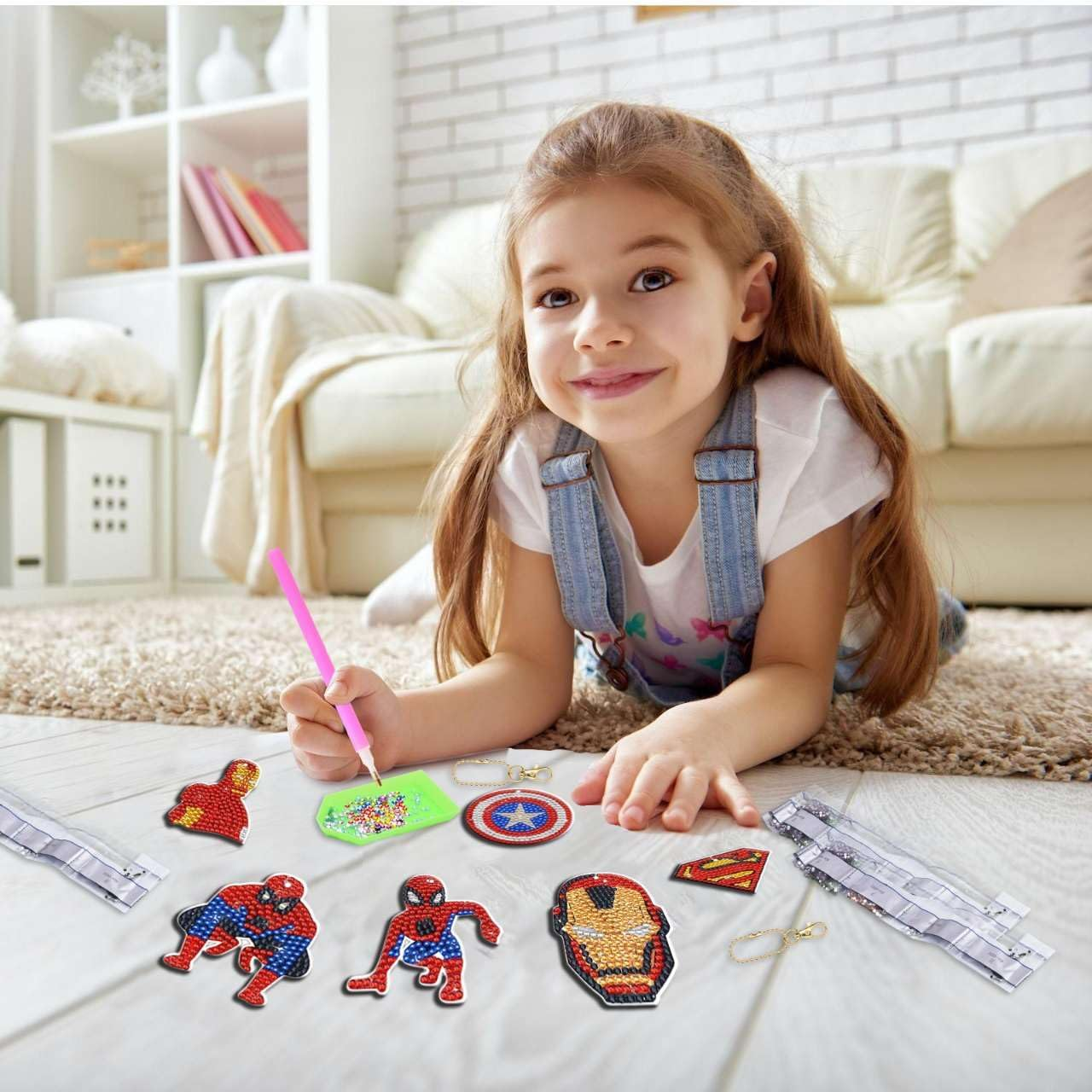 MATHARAGO Diamond Art for Kids 6 Pcs DIY Diamond Painting Cartoon Keyrings Set, Painting by Number Gem Keychains Craft Kits for Kids Ages 6-12, Gifts for Birthday, Back to School