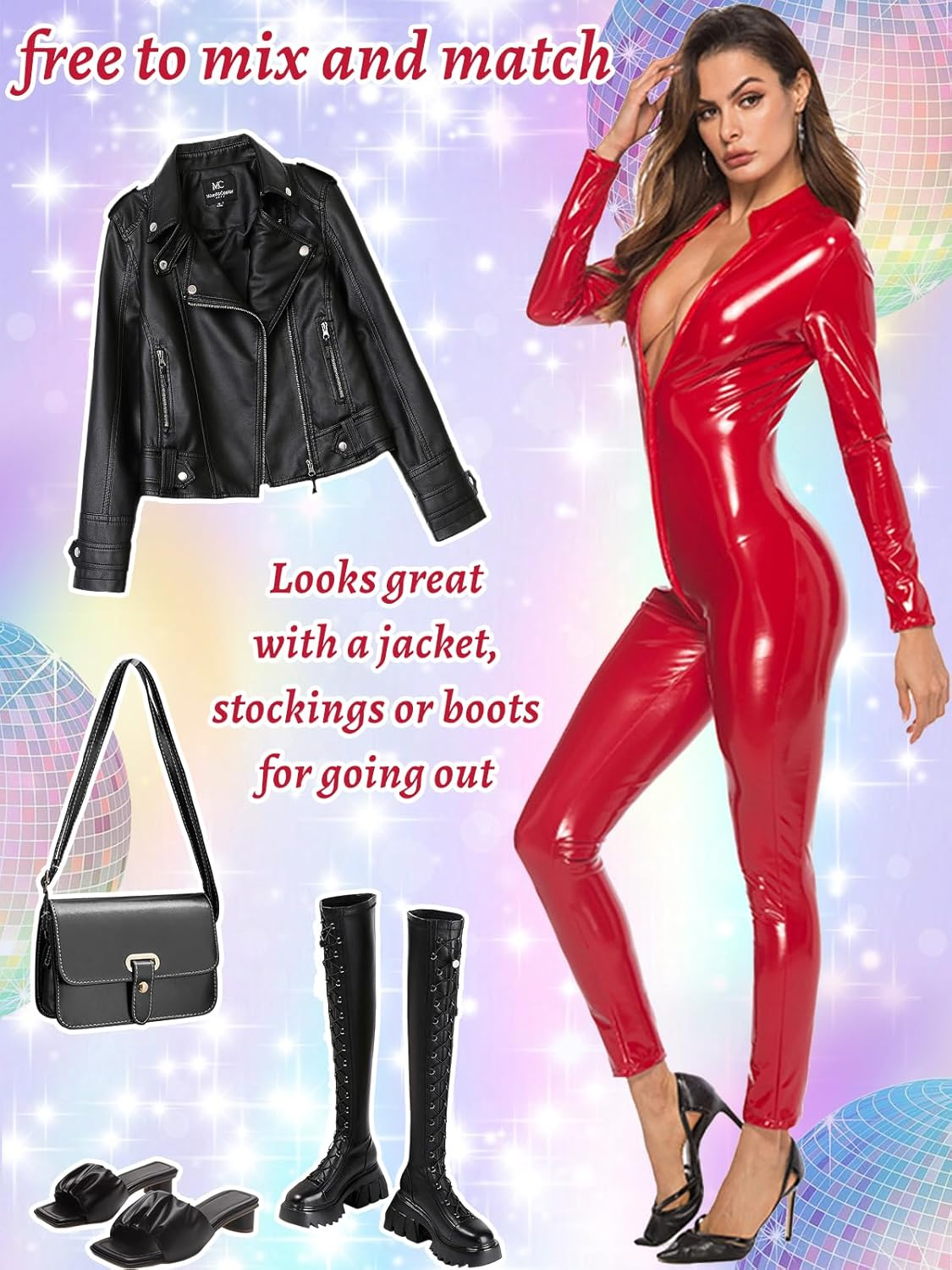 Women'S Bodysuits Jumpsuits Sexy Shiny PVC Leather Catsuit Sexy Full Body Latex Tight Catsuits Wet Look Leather Zipper Shaperwear Nightclub image number 3