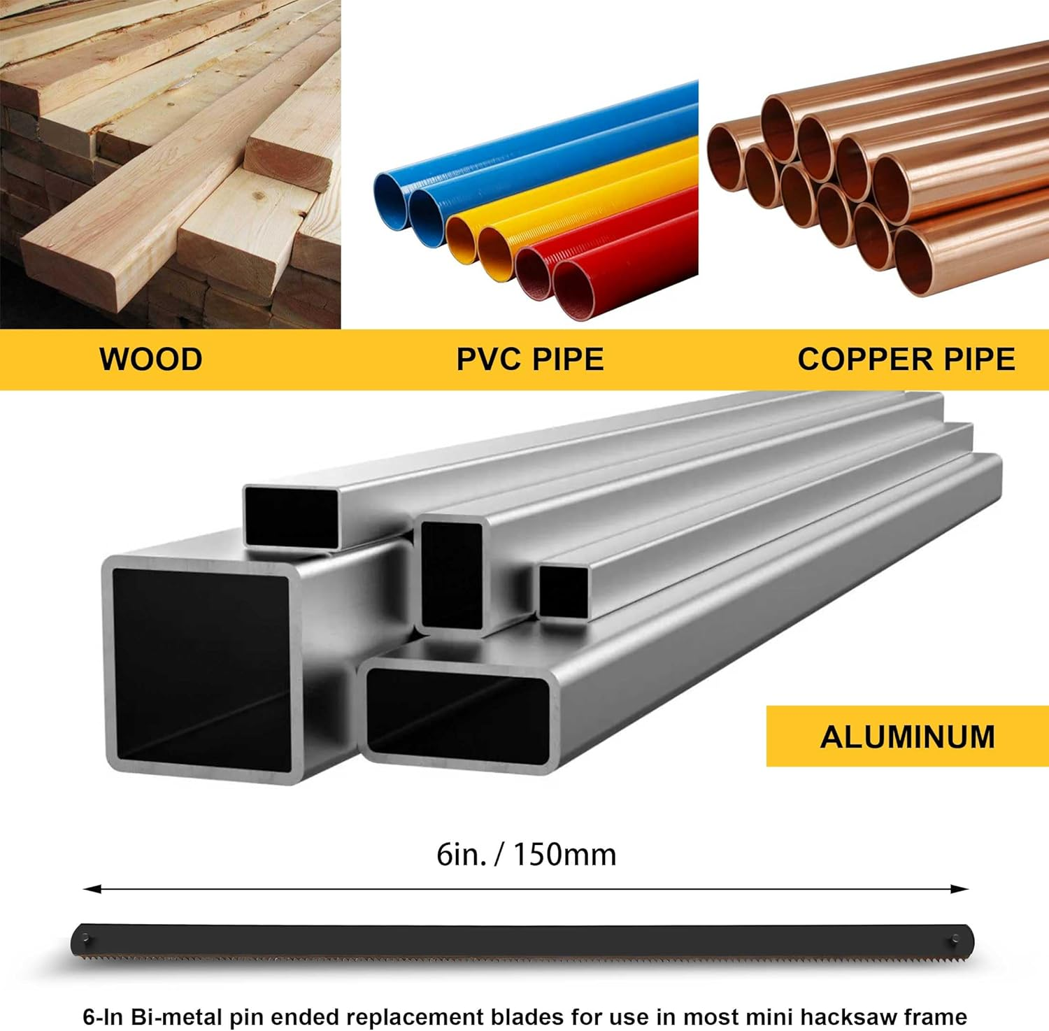 150Mm/6Inch Pro Bi-Metal HSS Mini Hacksaw Replacement Blades, Fine Finish Cut Hacksaw Blade Set 24 TPI - 10Pc.