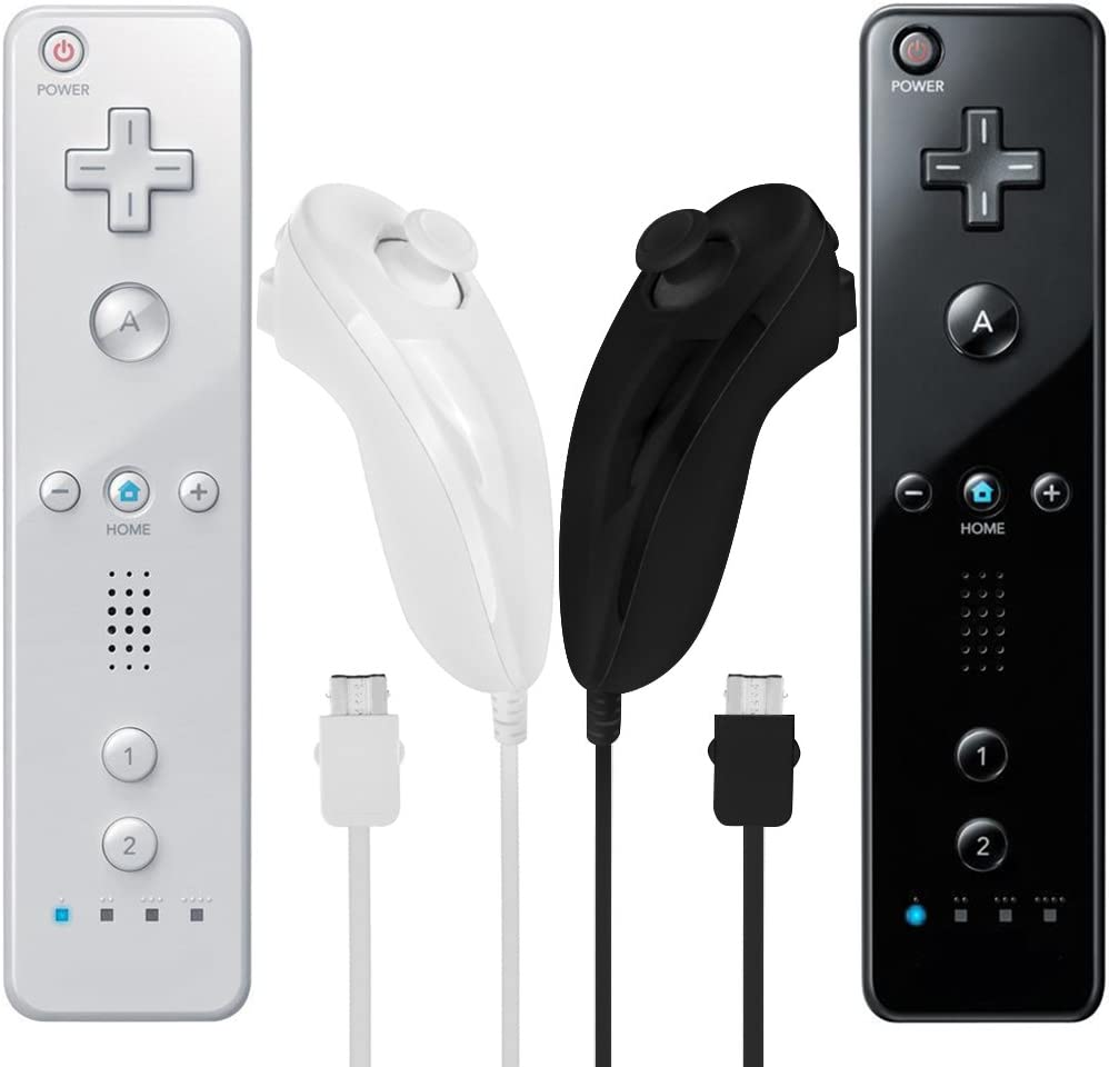 AFUNTA Nunchuck Controllers Compatible Nintendo Wii U, 2 Packs Replacement Compatible WII U Video Game - Black, White image number 1