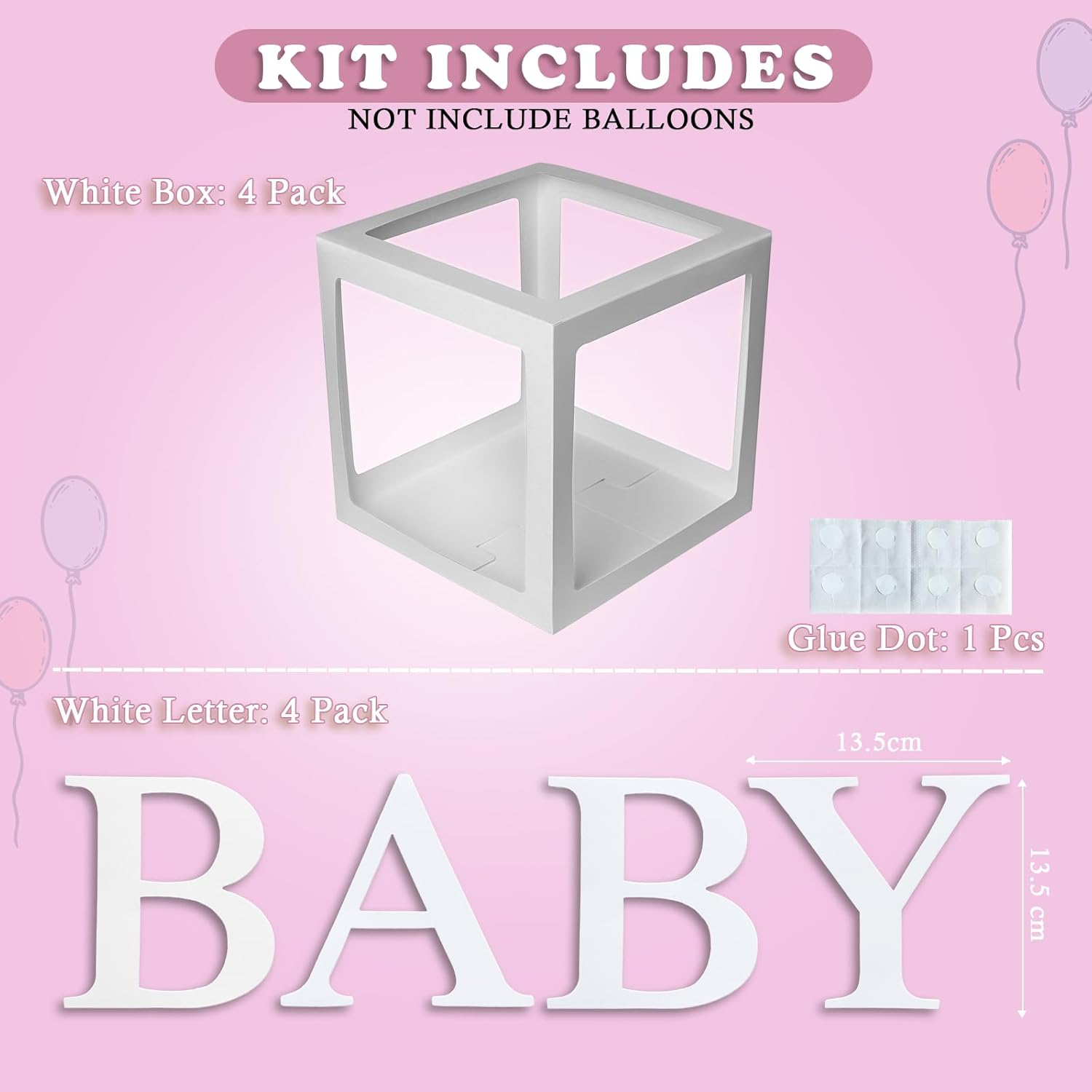 Baby Balloon Boxes with Letters, Set of 4 White Box for Baby Shower, Gender Reveal, Birthday Party Decoration image number 5