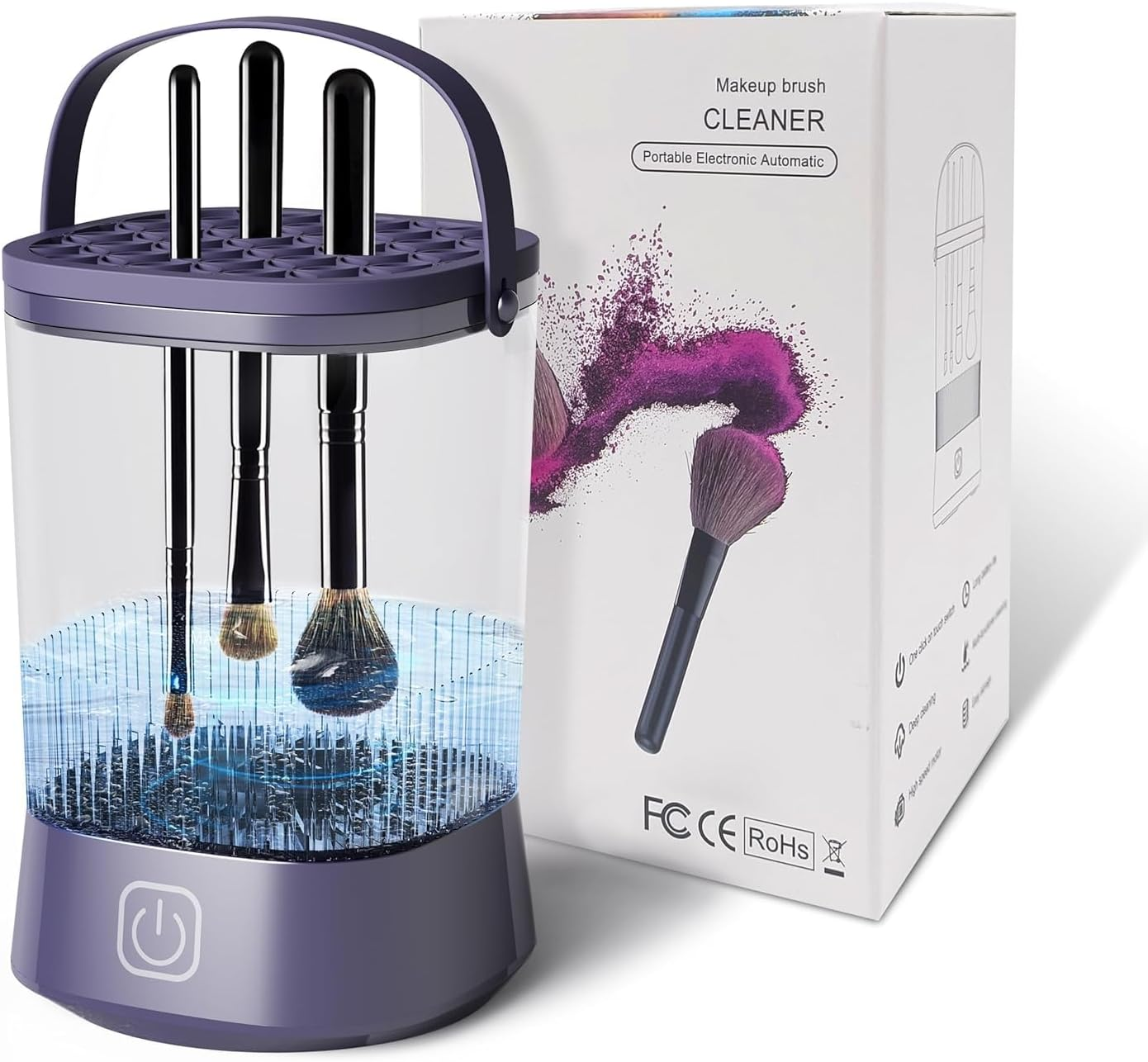 Electric Makeup Brush Cleaner Machine, Automatic Spinning Make up Brush Cleaner with 1200 Mah Rechargeable Battery, Portable Cosmetic Brush Cleaner Dryer Tool for All Size Makeup Brush (Purple) image number 3