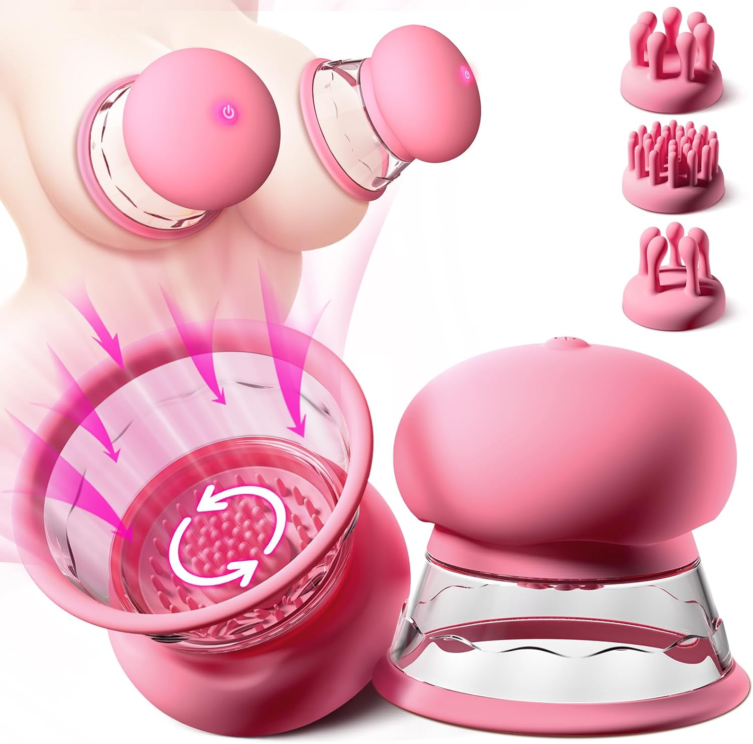 Funflick Sex Toys Sucking Nipple Toys - Nipple Vibrator Women Sex Toy Manual Sucking with 10 Powerful Rotation Modes 3 Brush Heads Stimulator Massager, Rechargeable Adult Toys for Women Couples Pleasure Rose, Best Sexual Wellness Products for Her image number 3