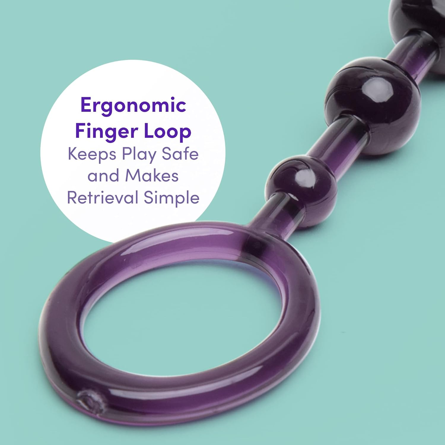 Lovehoney Purple Anal Beads with Ergonomic Finger Loop - Reverse Tapered and Flexible PVC - 6.5 Inch image number 1