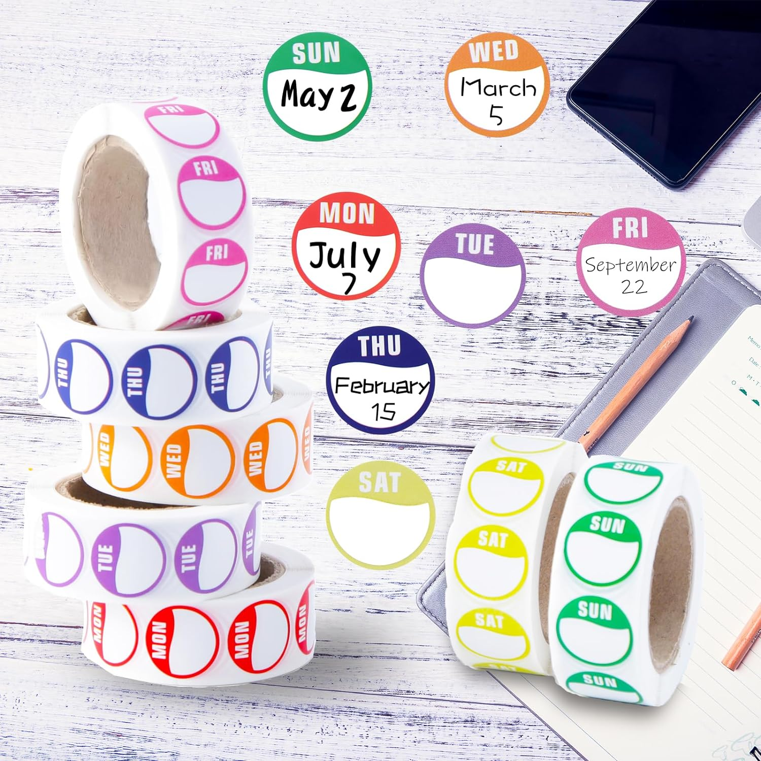 Days of the Week Stickers,3500 Food Labels Stickers,Circular Full Week Day Dots Food Labels,Day Dots Food Labels(All 7 Days Included 500 Labels per Roll)