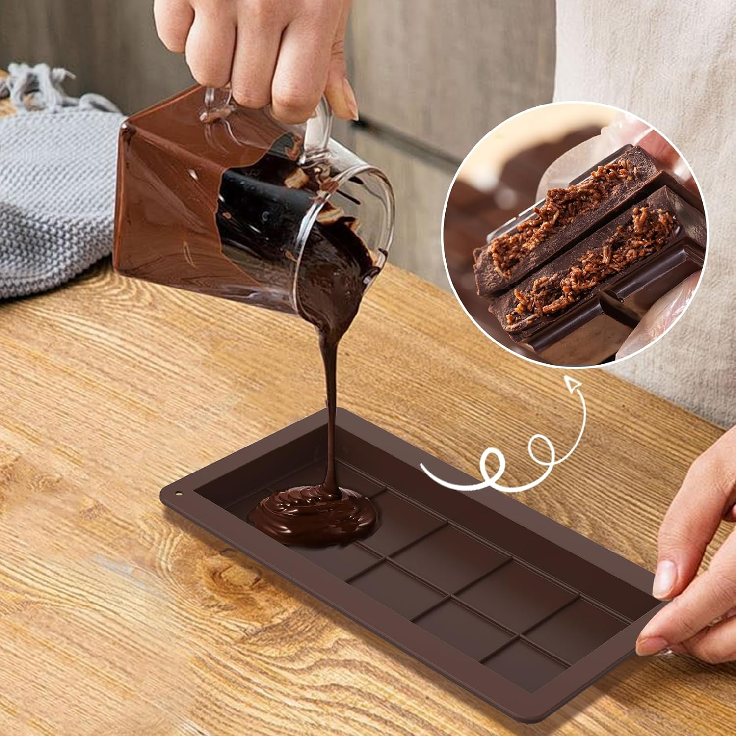 Bighan 3 Pack Large Silicone Chocolate Bar Molds, Food Grade Deep Cavity Baking Moulds with Scraper Kitchen Baking (25 X 14 X 2 Cm) image number 3