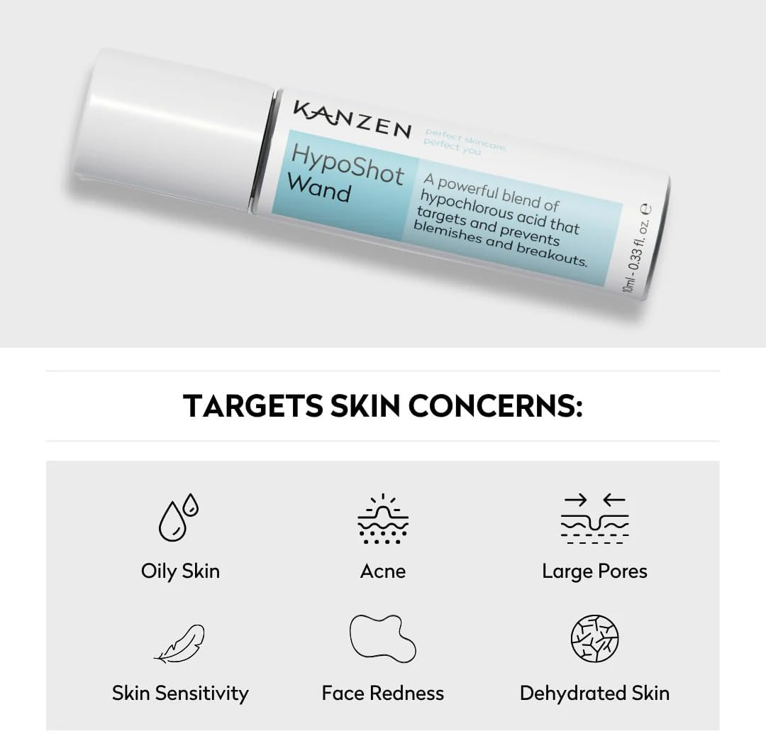Kanzen Skincare Hyposhot Acne Wand 10Ml &ndash; Precision Acne Treatment with Hypochlorous Acid, Targets Blemishes & Reduces Skin Discomfort
