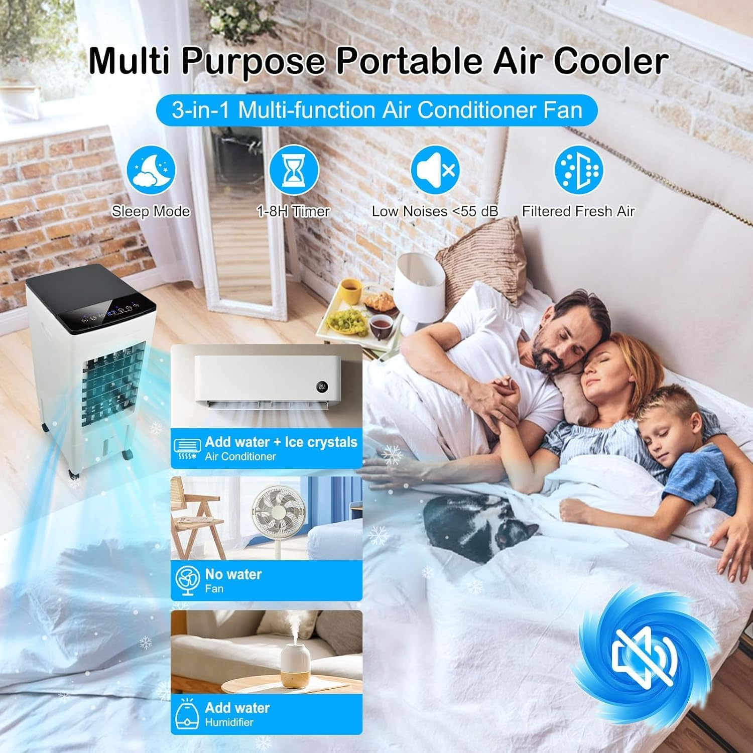 COBUY Evaporative Air Cooler Conditioner, 3 in 1 Portable 8L Cooling Fan Humidifier with Adjustable Louvres, 4 Ice Box, 3 Wind Modes, 3 Speeds, Timer for Home Office Room image number 6