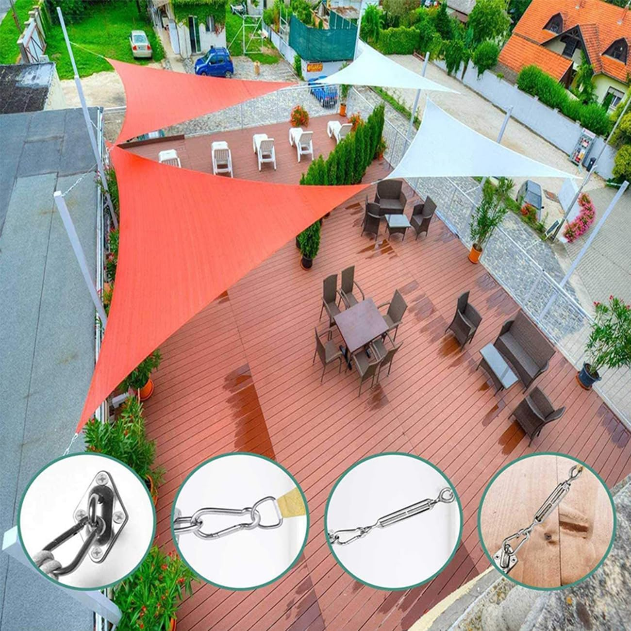 44Pcs Shade Sail Hardware Kit for Triangle Rectangle Sun Shade Sail Installation, 304 Grade Stainless for Garden Outdoors image number 5