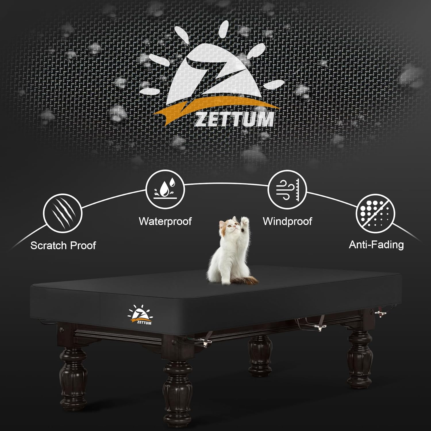 Zettum Pool Table Cover - 7 Feet Billiard Table Cover, 600D Waterproof & Heavy Duty Covers for Billiard Pool Table, Scratch-Proof UV Protection Snooker Furniture Table Cover - 7 Feet