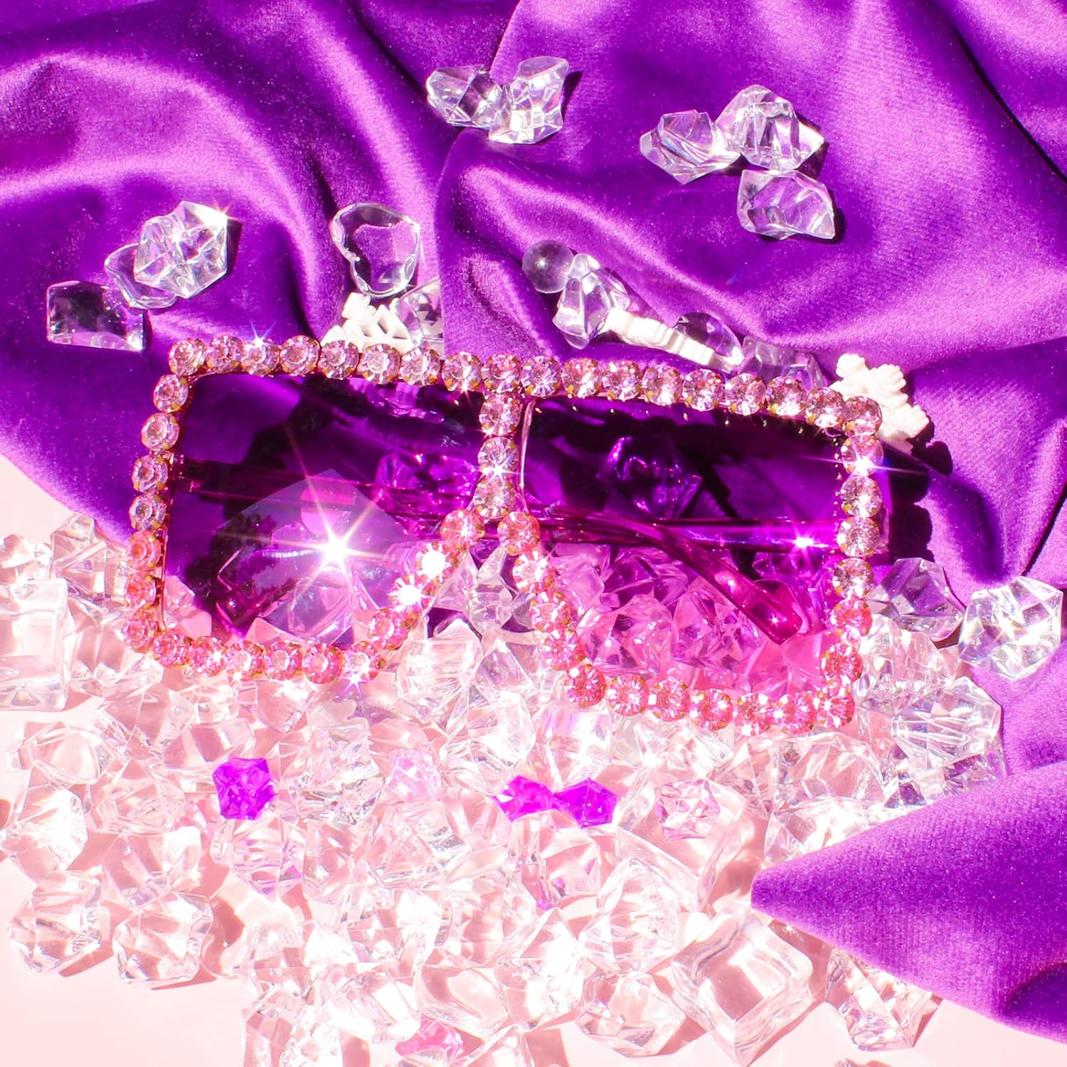 Ailov Oversized Trendy Crystal Sunglasses for Men Women Elton Party Favors Rhinestone Rectangle Glasses image number 1