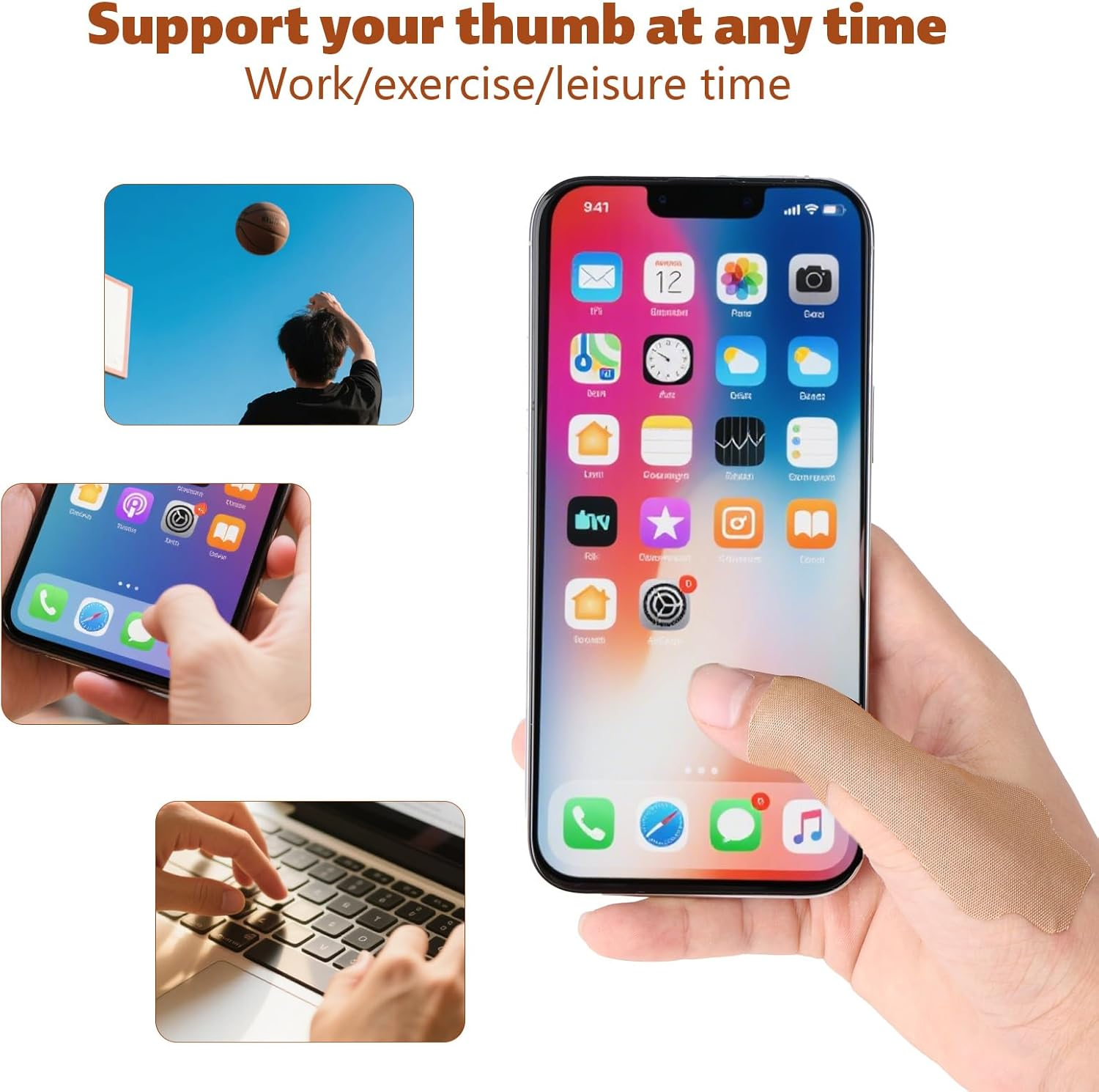 30Pcs Thumb Support Tape, Self Adhesive Thumb Support Brace Protecting Straps Stretchy Athletic Tape for Sport Housework Joint Supporting (Skin Color) image number 1