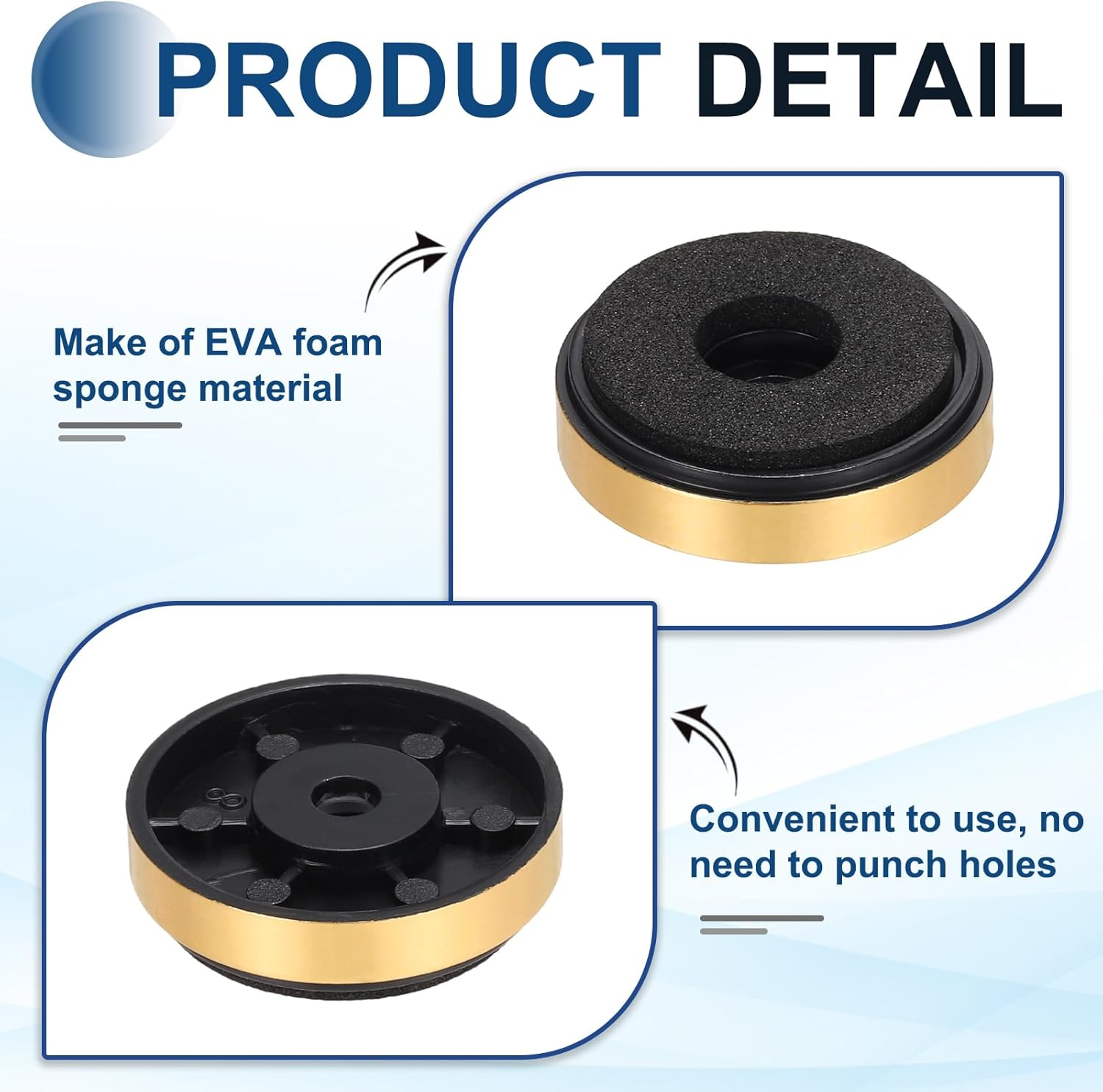 Sourcing Map 8 Pcs Speaker Isolation Feet,30Mmx7Mm Plastic Foam Shock Absorption Base Pad anti Vibration Amplifier Stand Feet Mat for Audio CD Hifi Home Theater Sound System, Gold image number 3