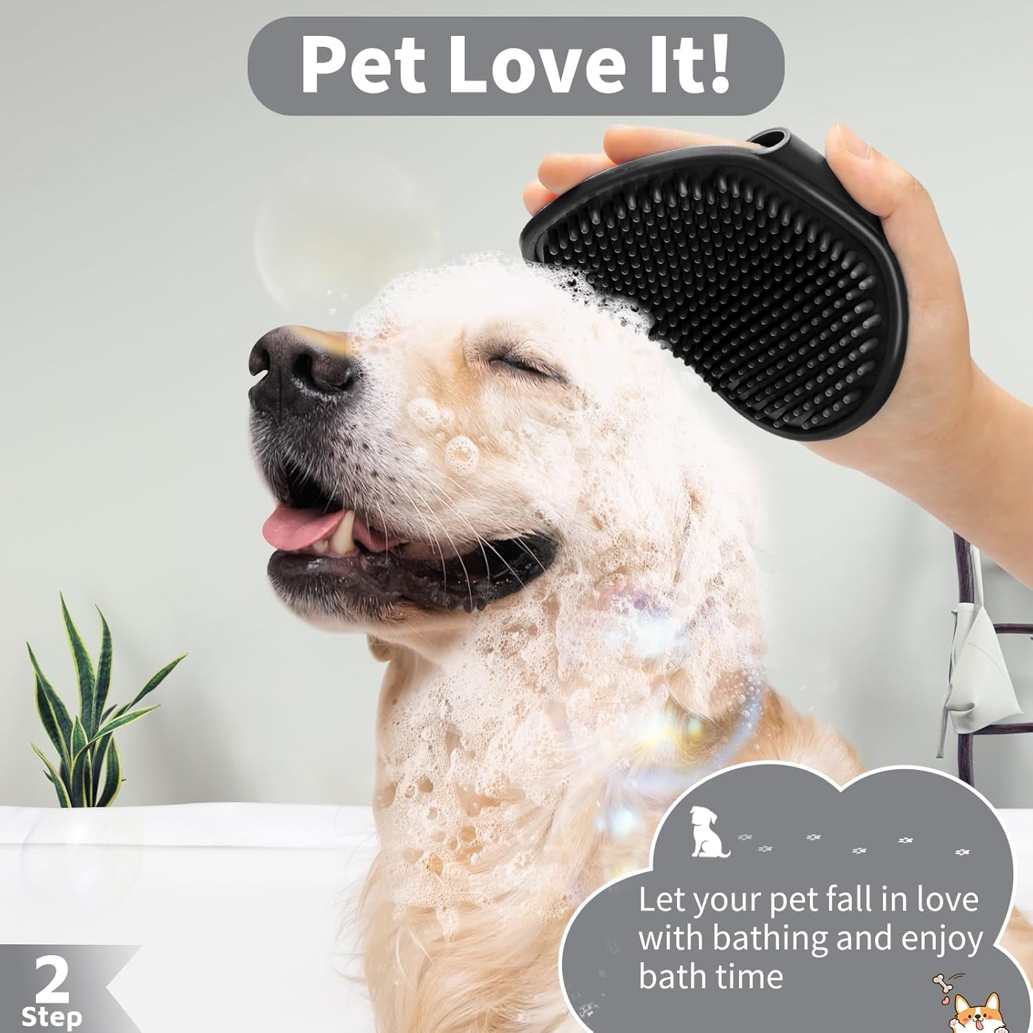 Comotech 6PCS Dog Bath Brush | Adjustable Handle Shampoo Brush & Scrubber for Short & Long Haired Dogs & Cats | Effectively Solve Odor & Stain Removal Problems (Gray Black Gray) - Blue Green Gray image number 4