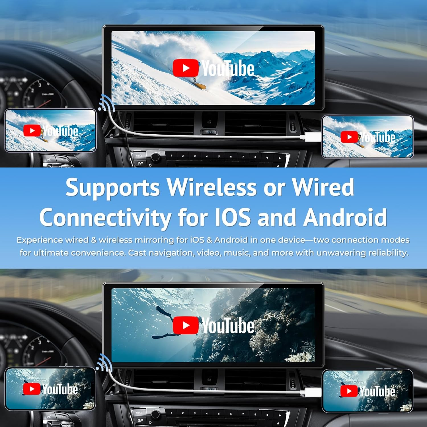 10.26" Carplay Screen for Wireless/Wired A-Pple Carplay,Android Auto and Mirror Link,Ips Car Play Touch Screen Car Stereo with Light Sensitive,Bluetooth Audio,Siri/G00Gle Assistant image number 4