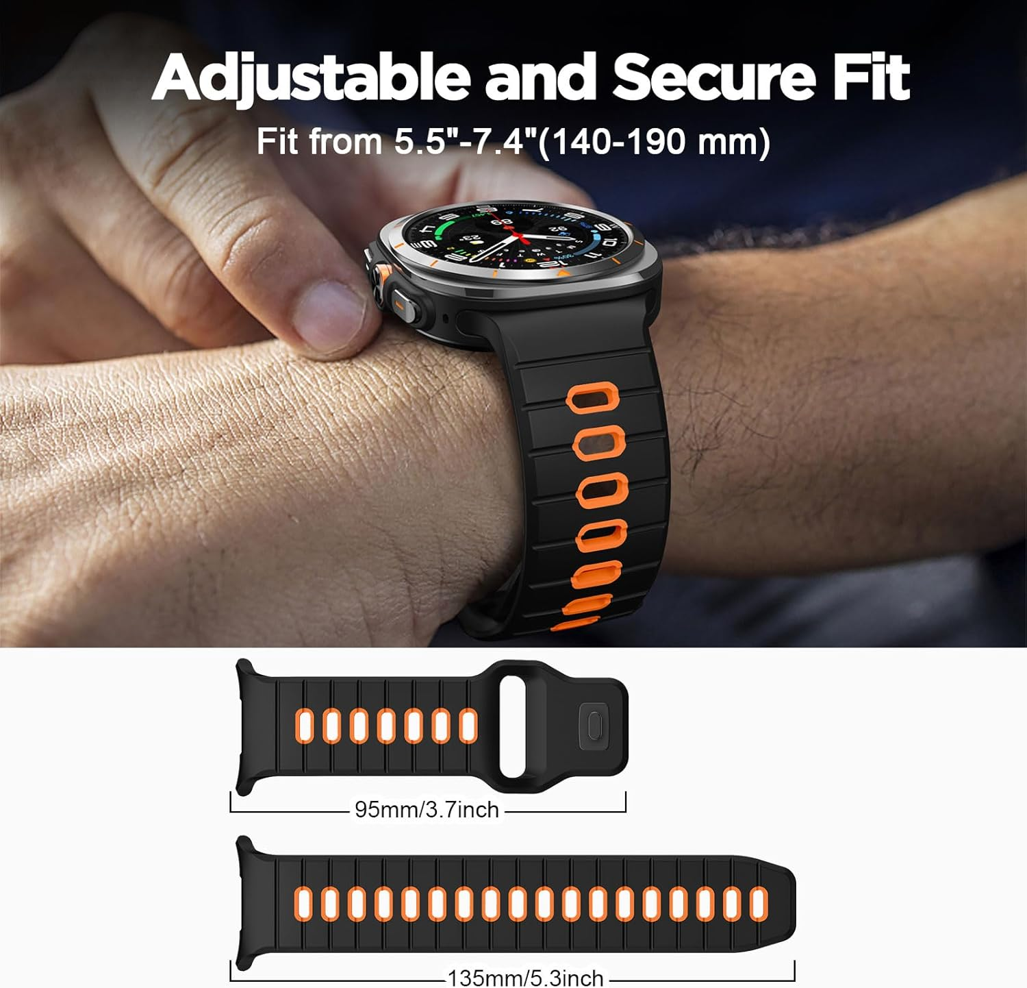 Compatible with Samsung Galaxy Watch Ultra Band 47 Mm Silicone Strap for Galaxy Ultra Watch Bracelets 2025 2024 - Black image number 5