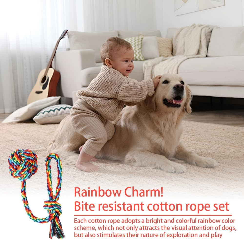 Dog Rope Toys 4 Pack, Dog Tug Toy, Colorful Braided Cotton Rope Dog Toy for Puppies Puppy Small Dog Teething Chew, Cleaning Pet'S Teeth during Playtime image number 5