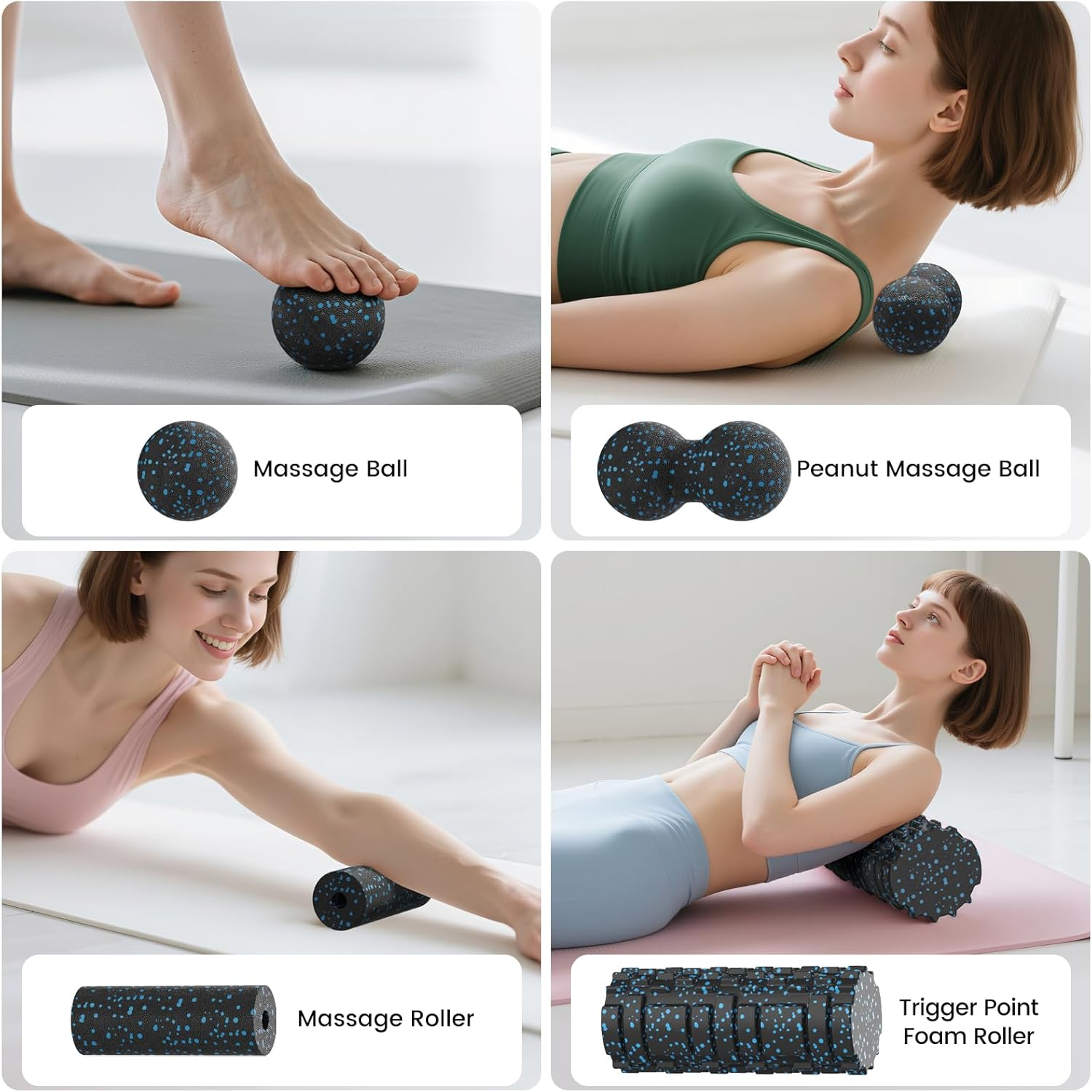 5 in 1 Foam Roller Set, Trigger Point Foam Roller, Massage Roller, Massage Ball, Peanut Massage Ball, Mini Roller for Deep Muscle Massage Pilates Yoga, Fitness Exercise for Whole Body (Blue Black) image number 5