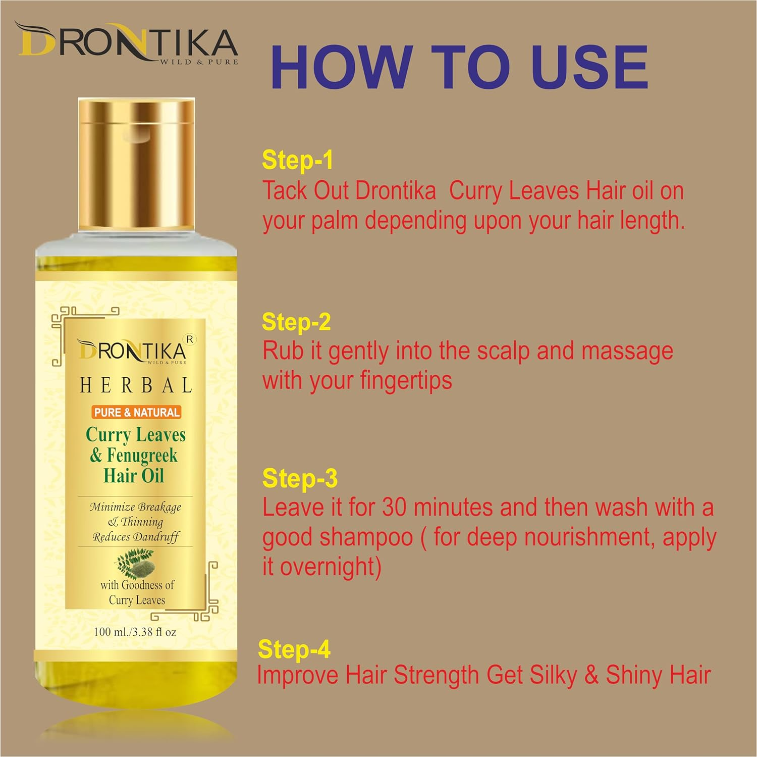 Khadi Drontika Curry Leaves & Fenugreek Hair Oil for Hair Fall and Greying Control - with Vitamin E - 100Ml image number 3