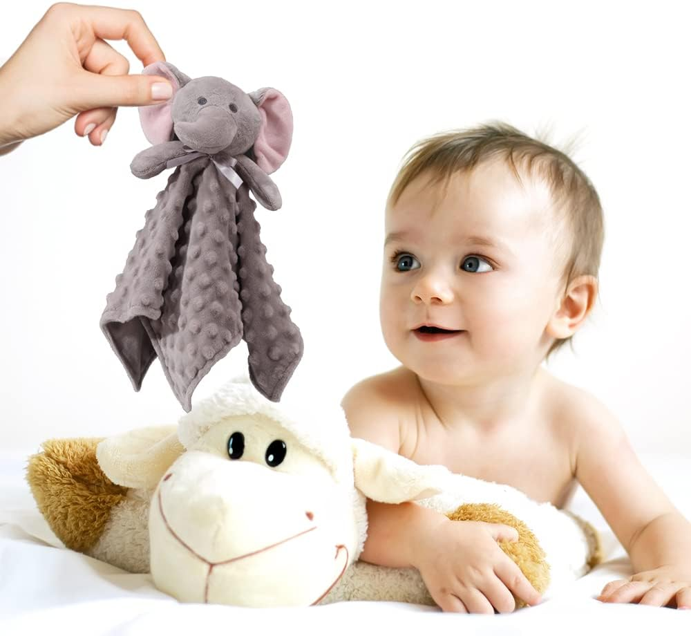 CREVENT Baby Welcome Set Storage Basket with Two Blankets+ a Security Blanket + a Taggie + a Bag with Ribbon (Grey) image number 4