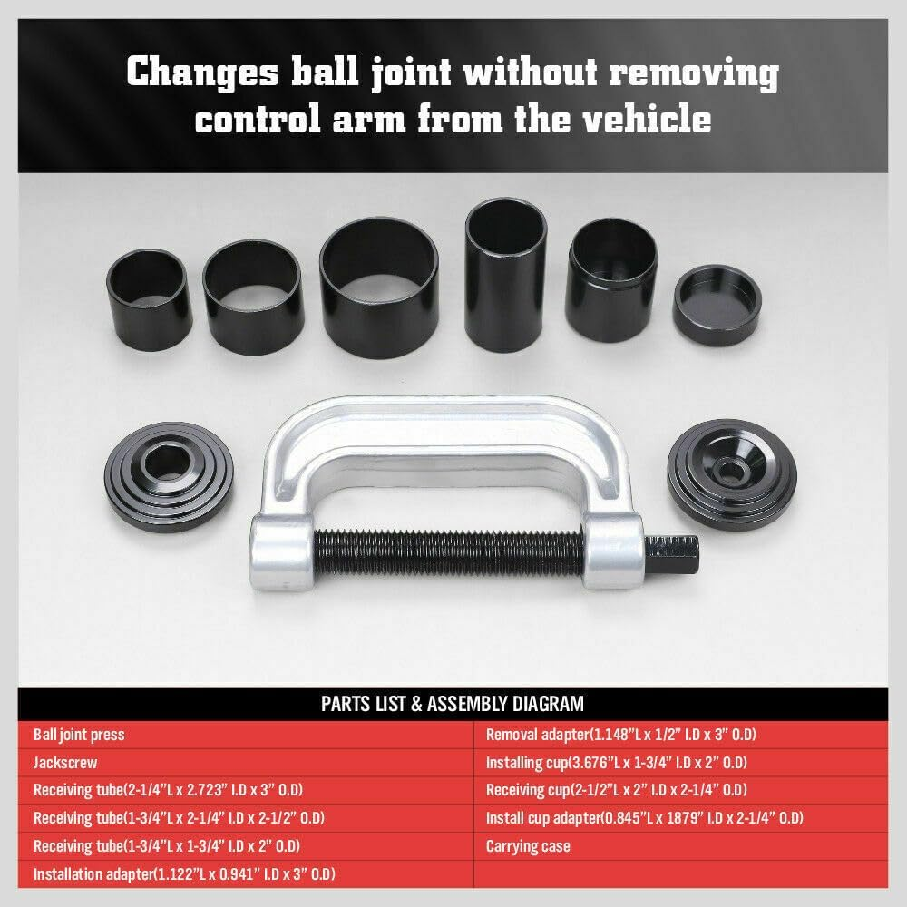 HORUSDY 10Pc Ball Joint Press U Joint Removal Tool Kit, with 4X4 Adapters, for Most 2WD and 4WD Cars and Light Trucks image number 2