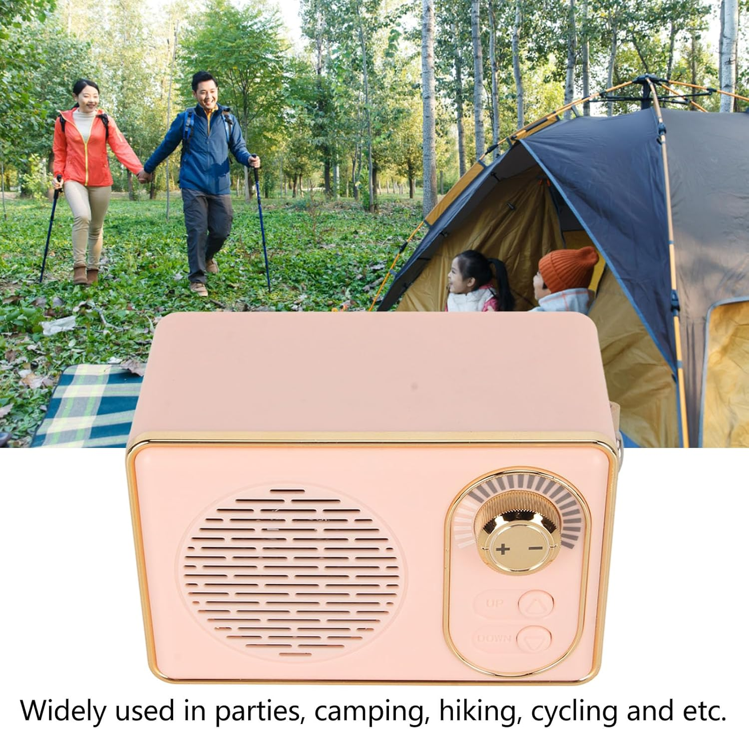 Retro Bluetooth5.0 Speaker with AUX USB Rechargeable MP3 Player, Vintage Mini Desktop Speaker, Portable for Camping Party Gift (Rose) - Rose image number 2