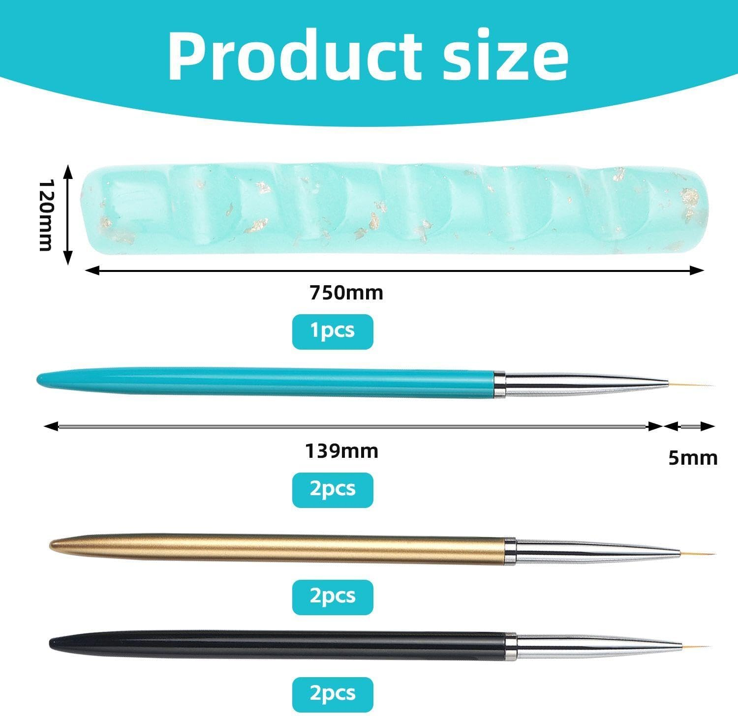 6 Fine Nail Art Brushes, 1 Acrylic Nail Art Brush Storage Rack, Nail Art Pens, DIY Nail Art Painting Accessories, Nail Art Tool Set image number 1