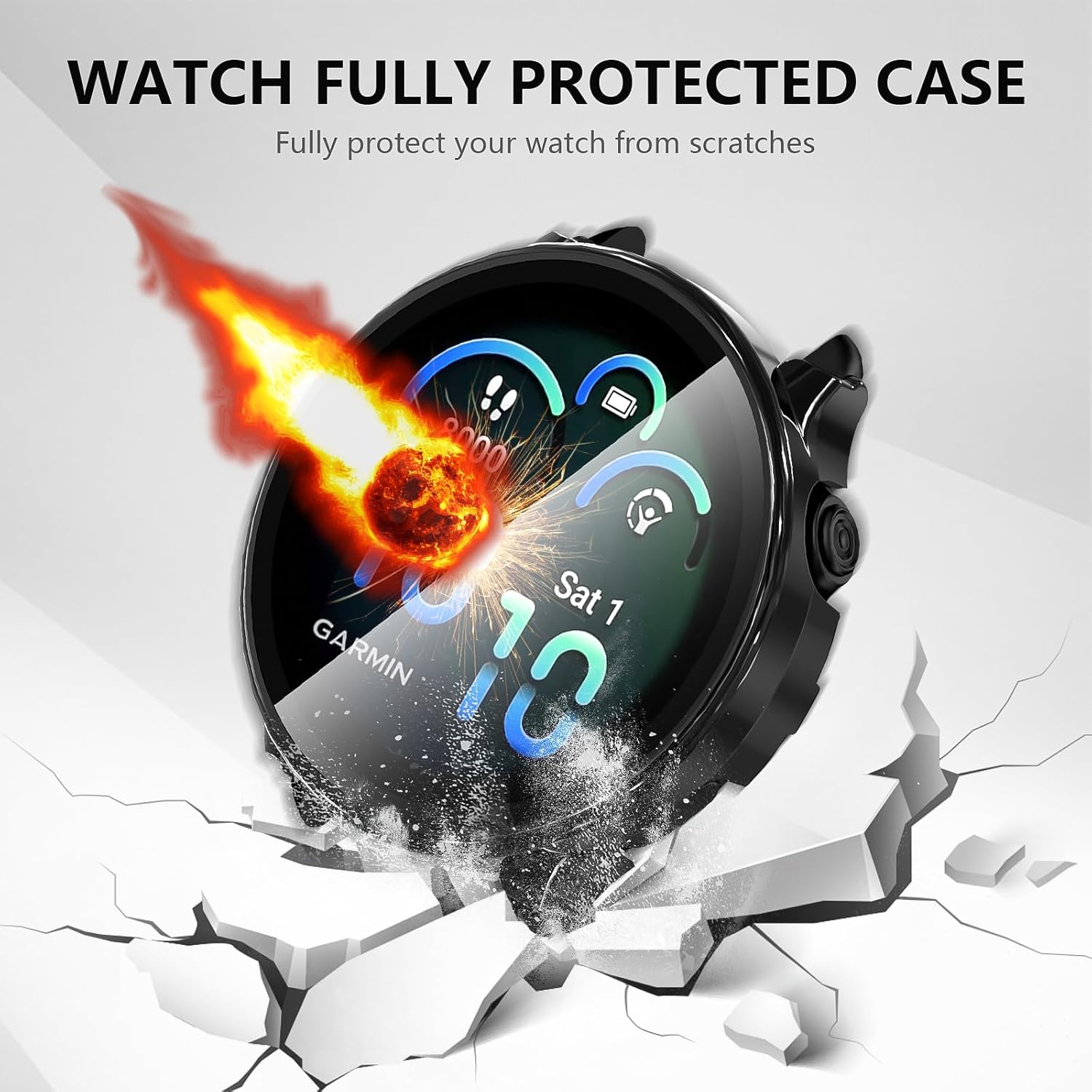 Suoman 2 Pack Case for Garmin Vivoactive 6 Screen Protector, All-Around Protective PC Cover Tempered Glass Screen Protector Case for Garmin Vivoactive 6-Black+Black image number 2