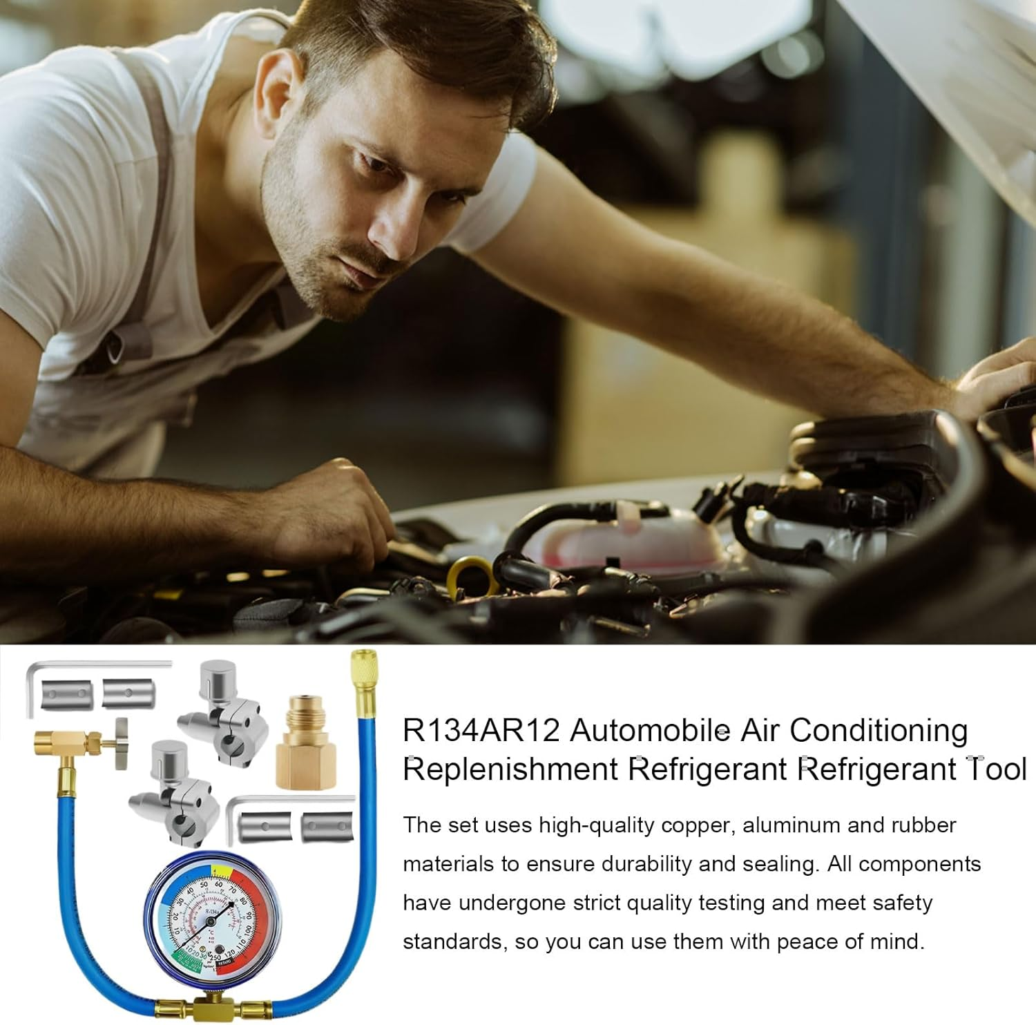 R134A Refrigerant Recharge Kit - AC Refill Kit, Car Air Cooling | Precision Valve Adapter Set, Durable Replenishment System Provides Optimal Cooling Efficiency for Automobiles, Home Appliances image number 2