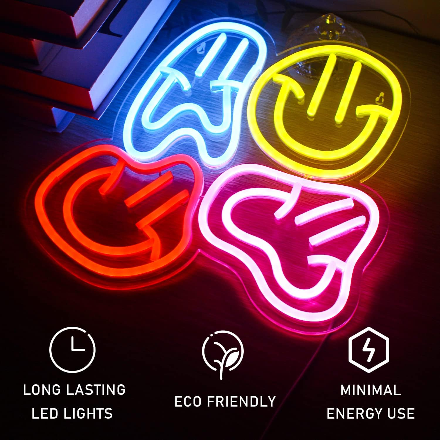 Smiley Faces Neon Sign Led Colorful Distorted Happy Faces Neon Light Signs for Wall Decor Usb Light up Signs for Kids Bedroom Preppy Room Decor Party Decoration Valentine'S Day Gifts image number 5