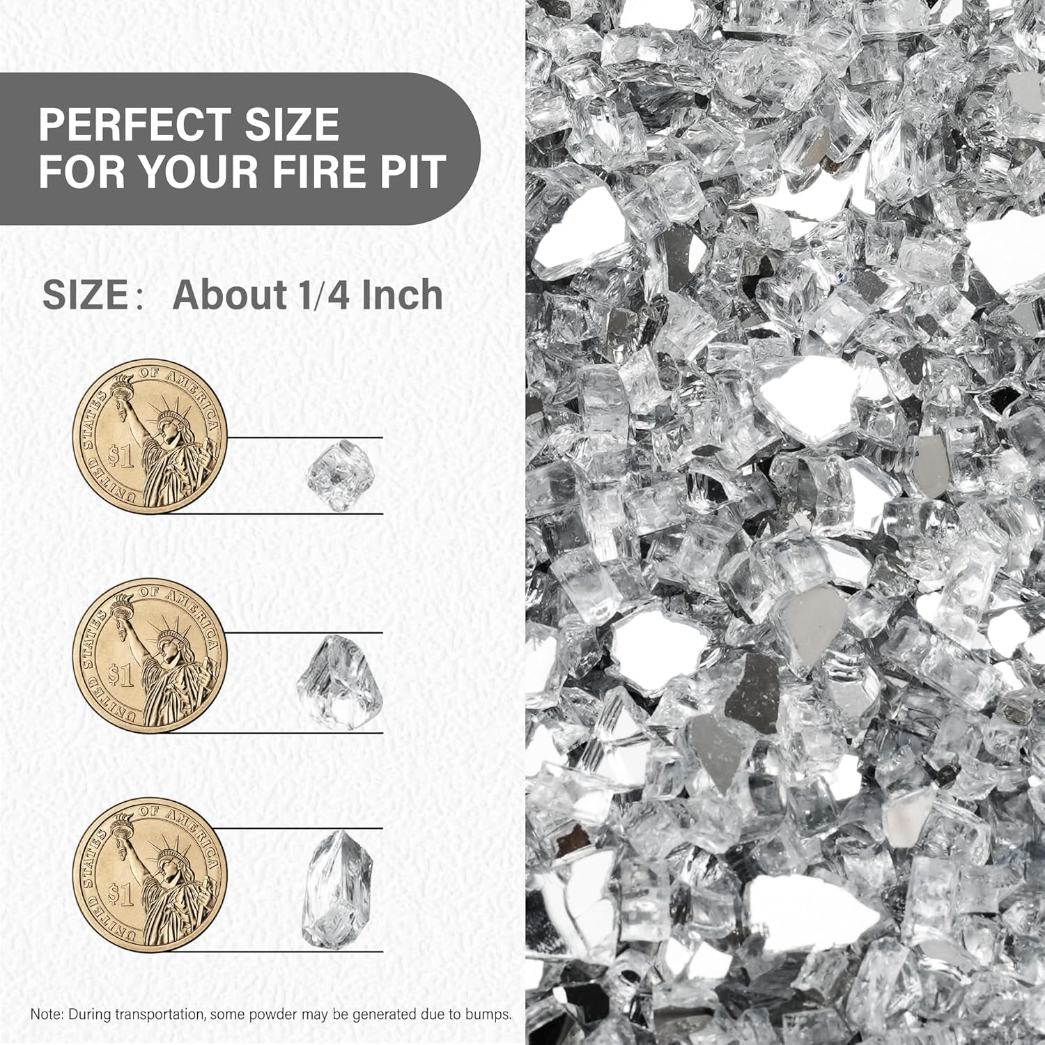 NUPICK 5 Pound Fire Glass, 1/4 Inch Reflective Fire Pit Glass, Tempered Firepit Glass Rock for Propane or Natural Gas, Glass Rocks for Fire Pit Table, Fireplace Glass for Landscaping, Clear