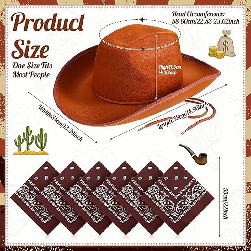 Miners2000 12 Pcs Adult Cowboy Hat for Women and Men Western Cowgirl Hats with Adjustable Drawstring and Cowboy Party Paisley Bandana - Black image number 6