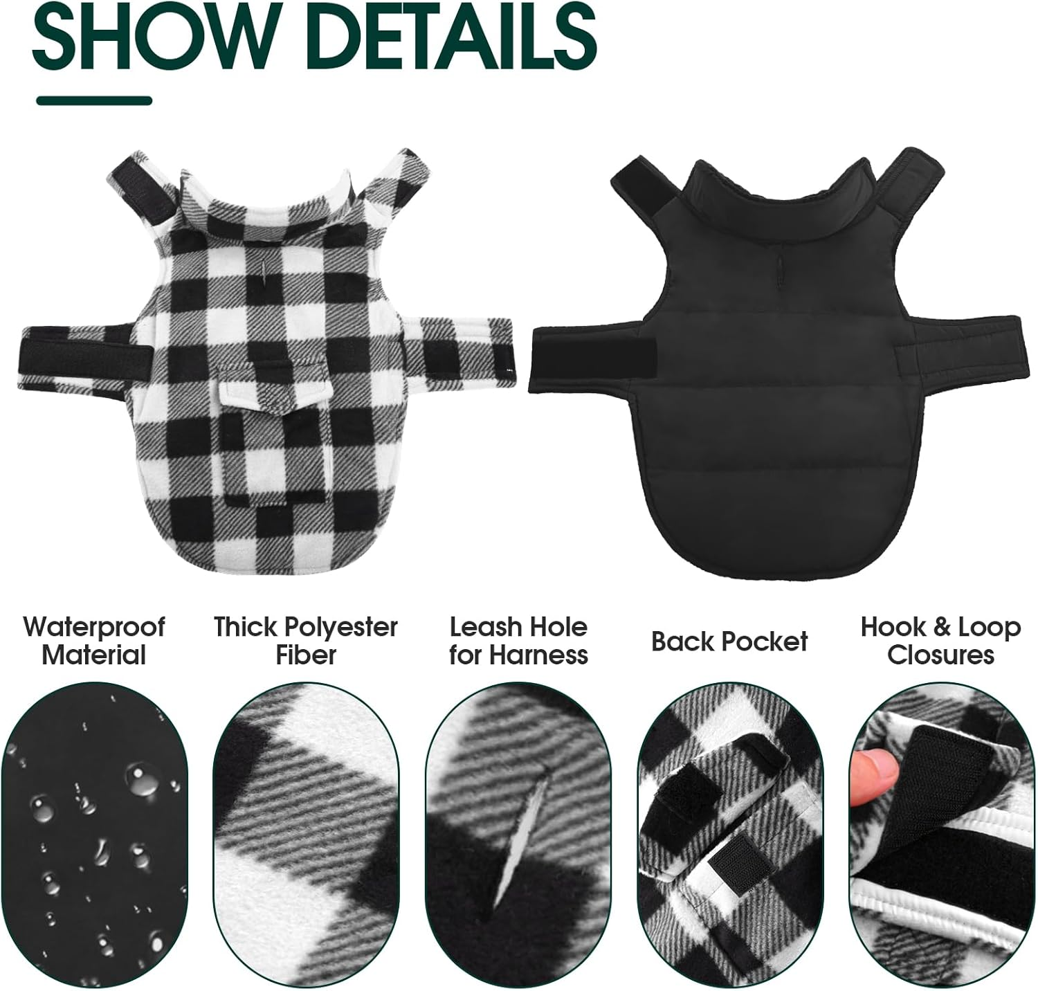 Kuoser Winter Coat, Windproof Fleece Jacket British Style Plaid Cold Weather Vest, Reversible Cozy Warm Dog Clothes, Pet Apparel for Small Dogs(White,Xs) image number 2