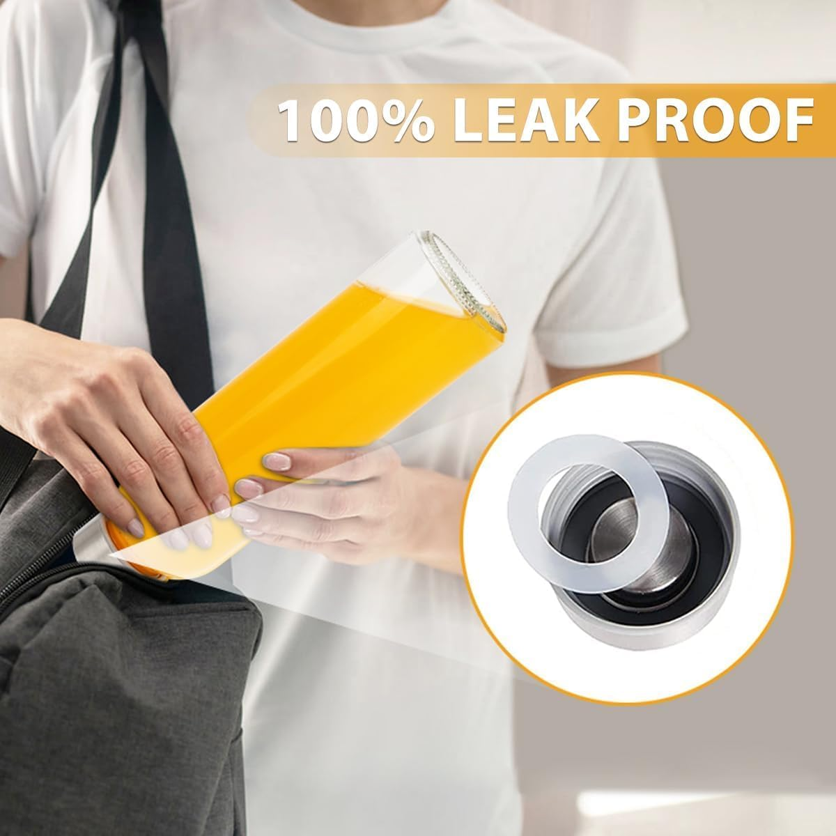 Clear Glass Bottles Set of 6, 18Oz/530Ml Reusable Glass Water Bottle with Stainless Steel Cap for Juicing, Refrigerator, 100% Leak Proof, Glass Juice Bottle for Fruit Juice, Tea, Water