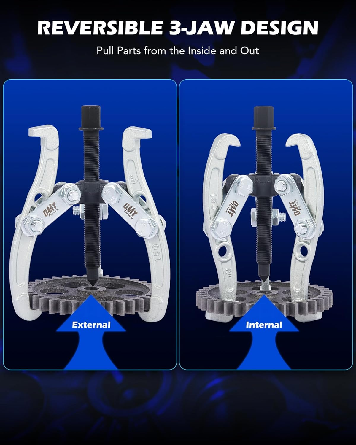 Orion Motor Tech Gear Puller Set, 3" 4" 6" 3 Jaw Puller Kit for Pulley Gear Bearing Flywheel Removal, Heavy Duty Pulley Puller with Reversible Jaws 3 Pcs Bearing Puller Tool Kit image number 2