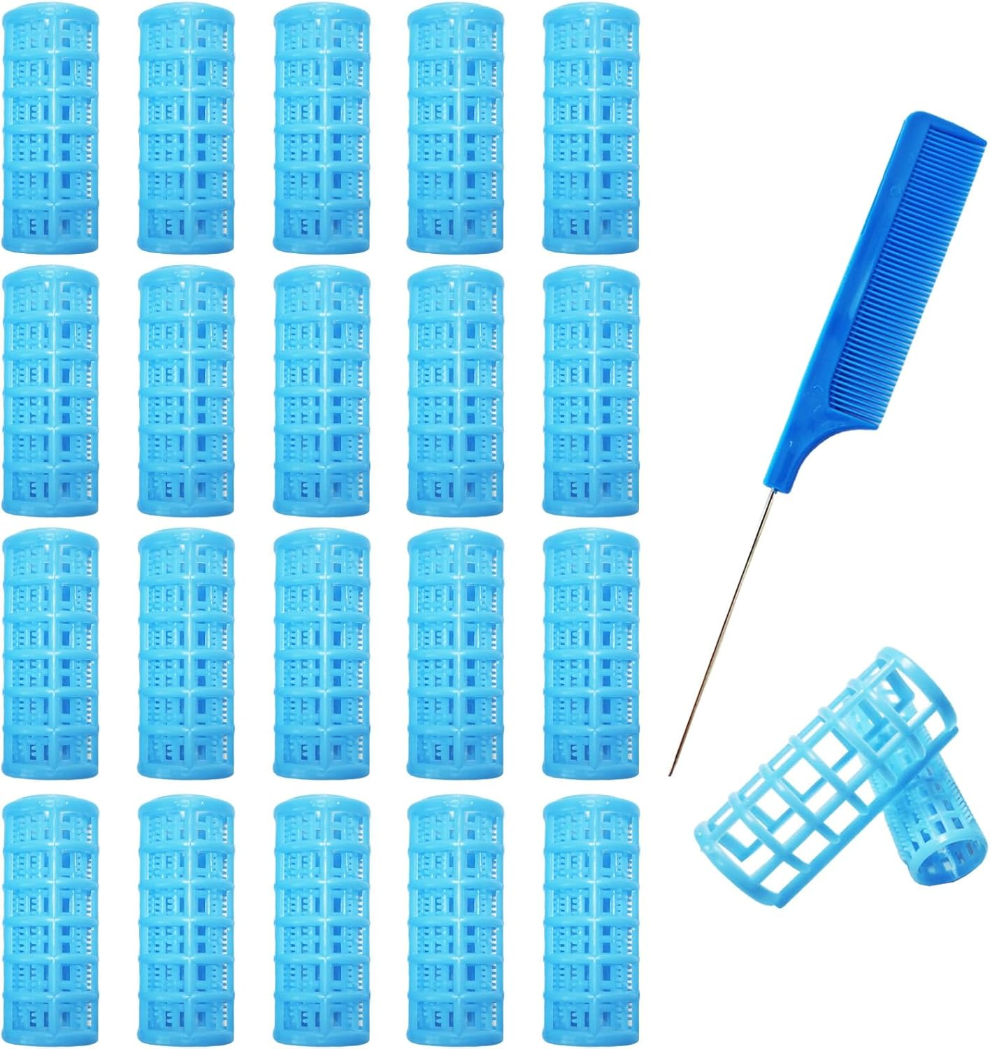 ULIFEBETTER 20 Pack Snap Hair Roller Plastic Hair Rollers Set, 0.98Inch/2.5Cm Heatless Rollers with Mini Comb, Snap on Rollers for Fine Thin Hair, Self Grip Roller for DIY （Blue） image number 5