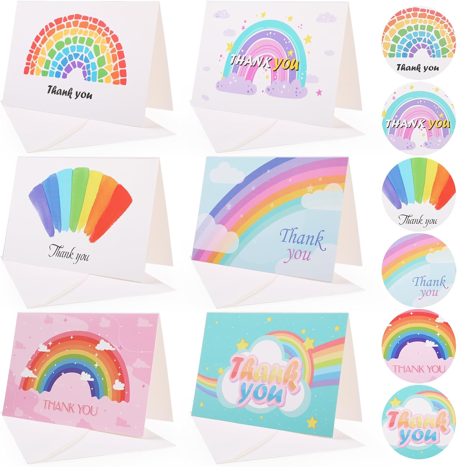 Bighan Thank You Cards Set 12 Sheets Thank You Greeting Cards with 12 Sheets Envelopes, Greeting Cards for Valentine'S Day Wedding Teachers Mother Father Kids, B