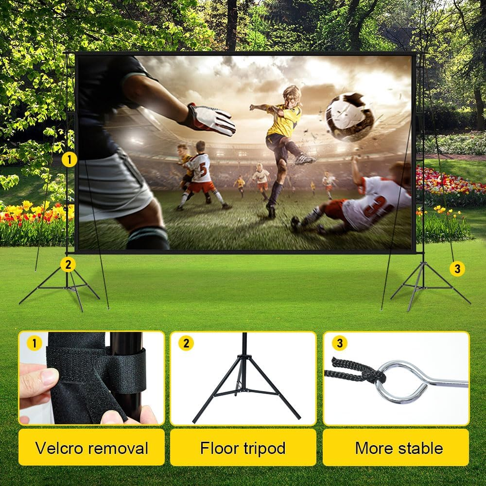 ALSTON Projector Screen with Stand 150 Inch Projection Screen Stand,16:9 4K 1080 HD Height Adjustable 200-260Cm with 2 Tripod Stand and Storage Bag Indoor Outdoor image number 5