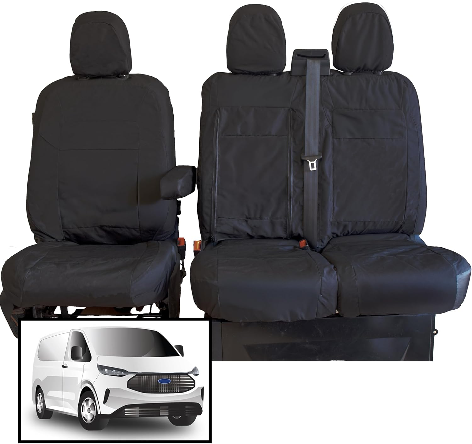 Seat Covers to Fit the Ford Transit Custom 2024 Onwards | Tailored Driver & Double Passenger | Waterproof, Heavy Duty, Durable Easy to Fit Ford Transit Custom Seat Cover 2025 | Single Driver Armrest image number 4