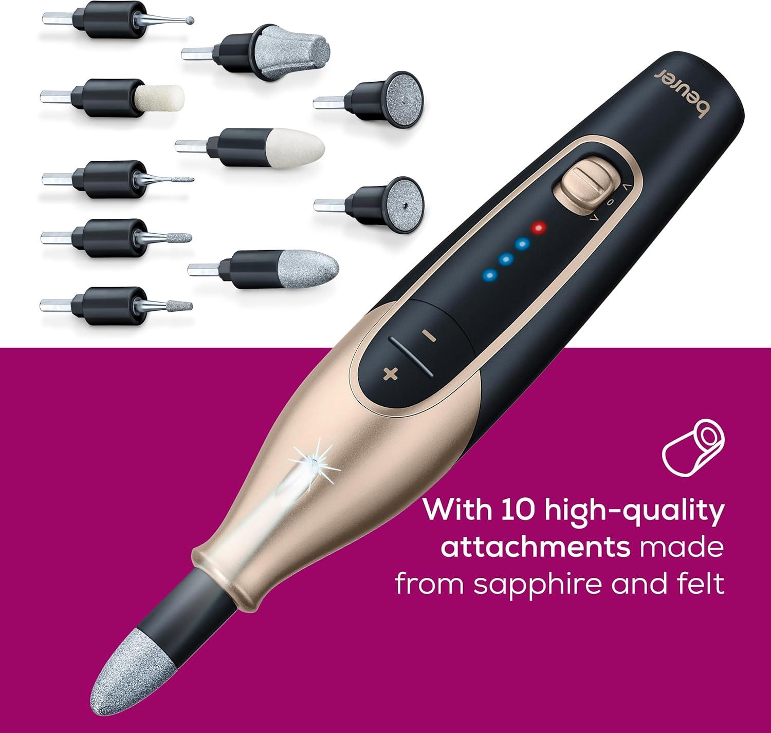 Beurer MP 84 Special Edition Manicure Pedicure Set Electric Nail File with Battery 10 Tips LED Light with Storage Case up to 4400 RPM Nail Cutter for Hand and Foot Care Black image number 2